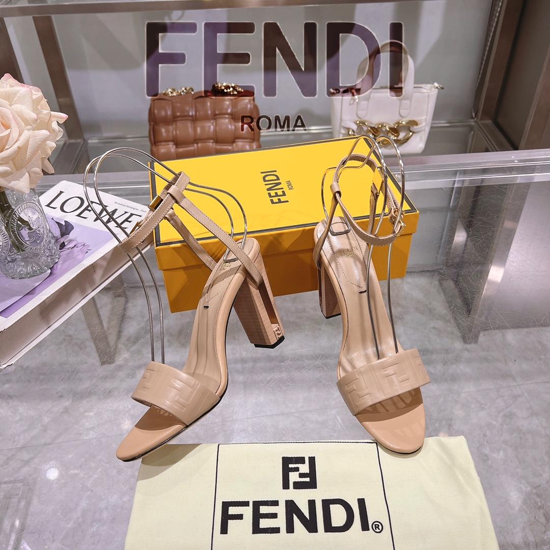 Fendi Delfina Beige FF Nappa Leather High-heeled Sandals - DopestKickz