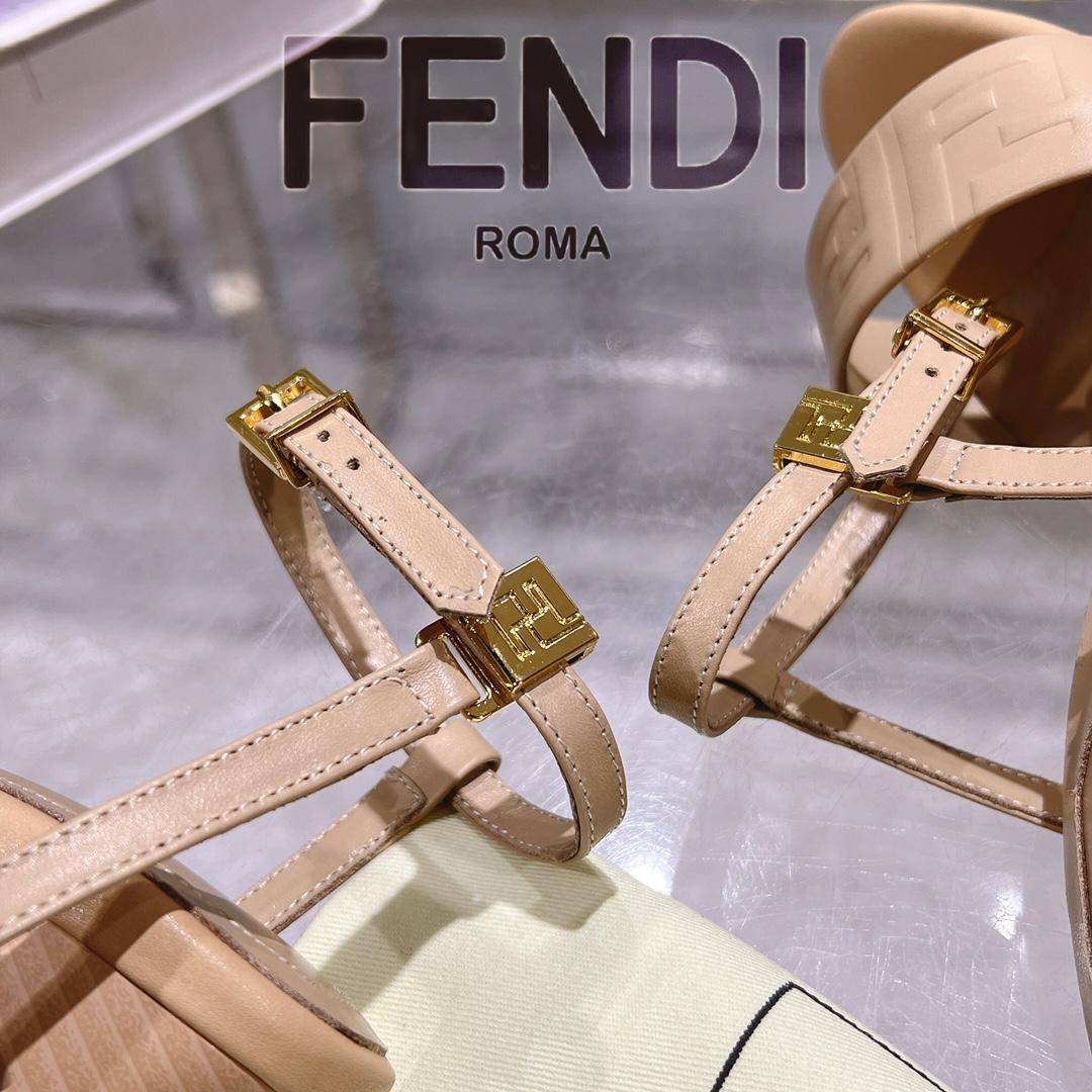 Fendi Delfina Beige FF Nappa Leather High-heeled Sandals - DopestKickz
