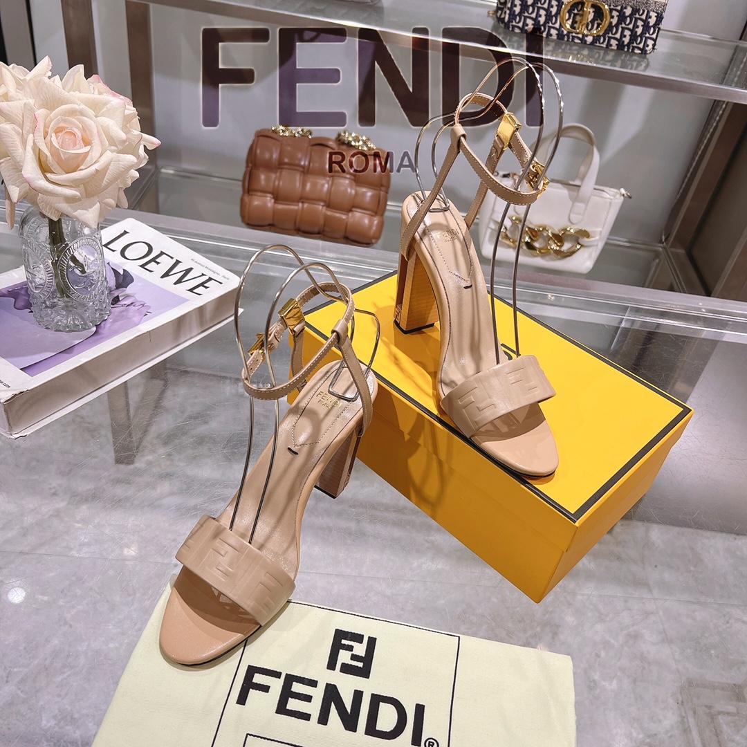 Fendi Delfina Beige FF Nappa Leather High-heeled Sandals - DopestKickz