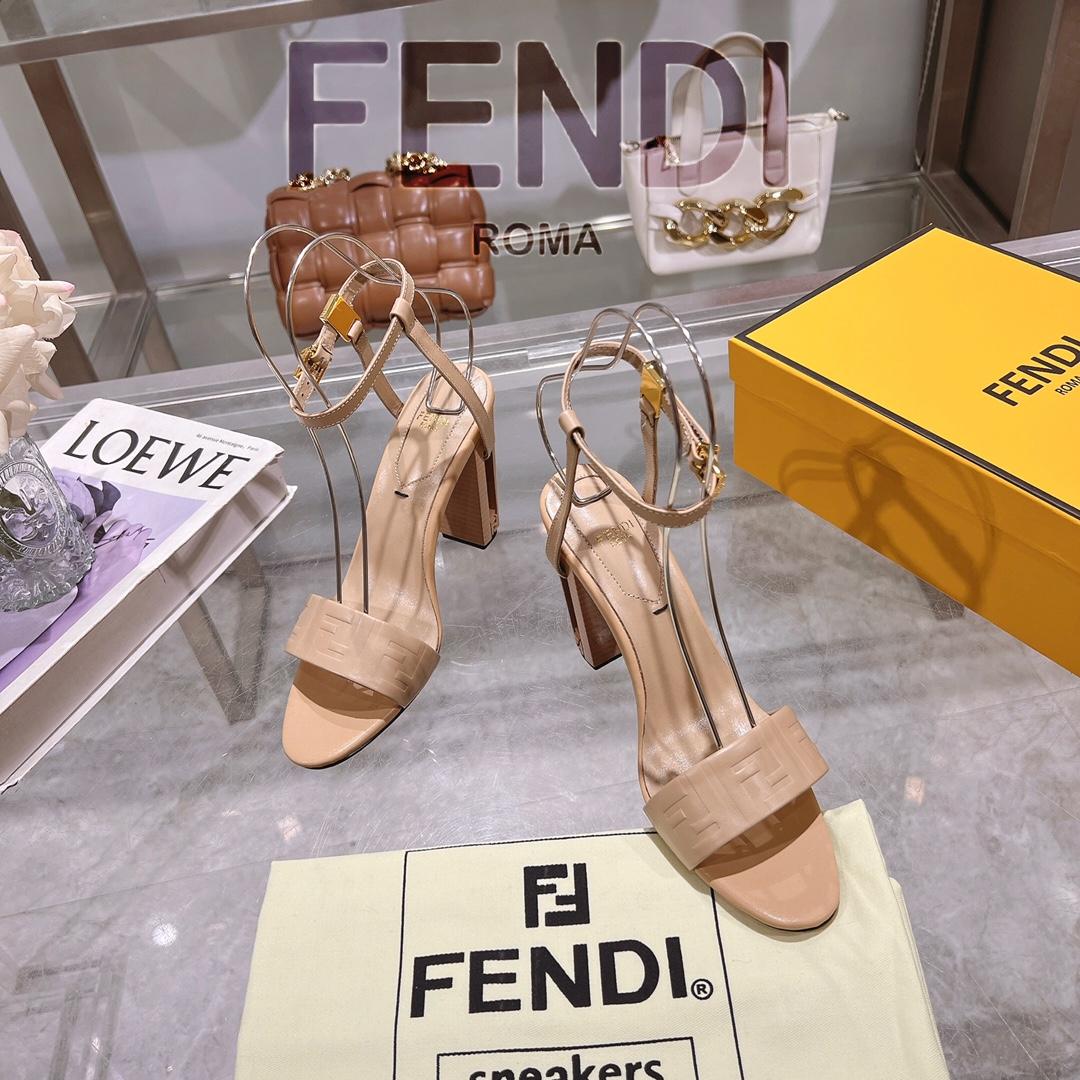 Fendi Delfina Beige FF Nappa Leather High-heeled Sandals - DopestKickz