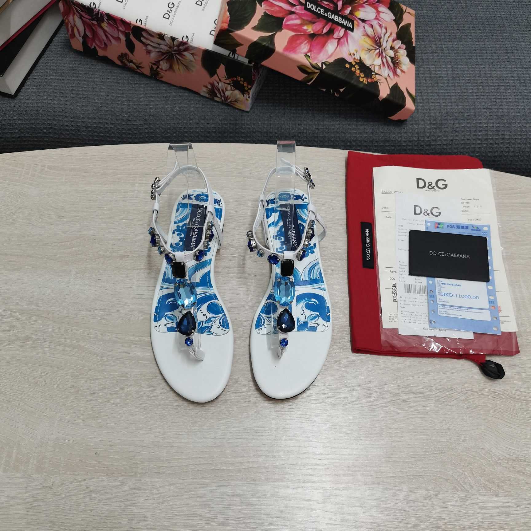 Dolce & Gabbana Patent Leather Thong Sandals With Embroidery - DopestKickz