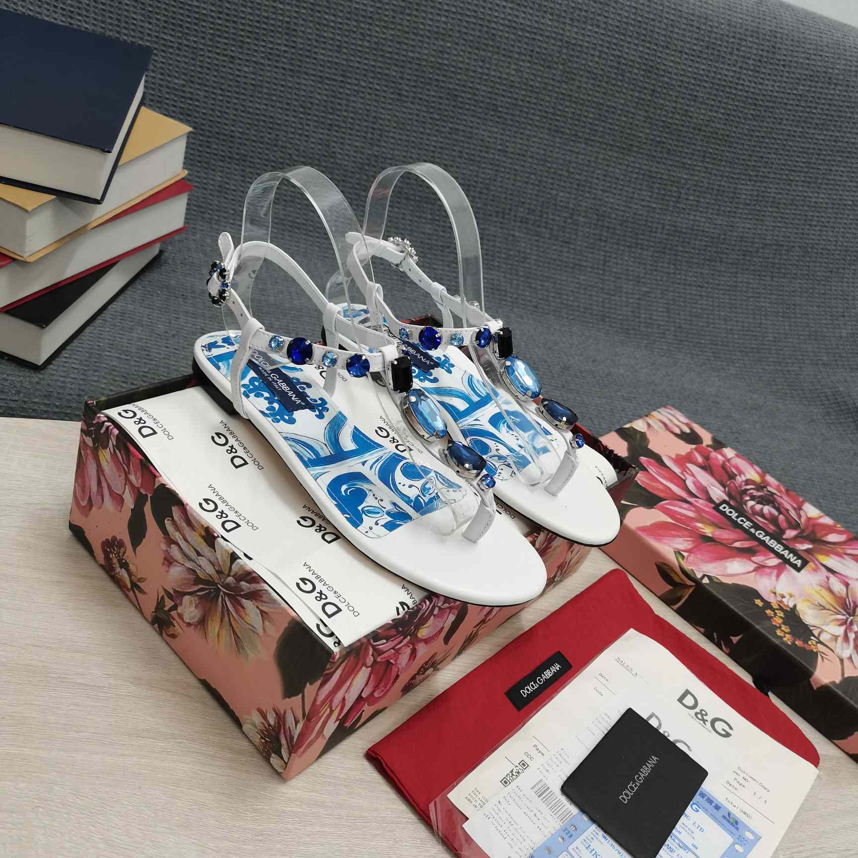 Dolce & Gabbana Patent Leather Thong Sandals With Embroidery - DopestKickz