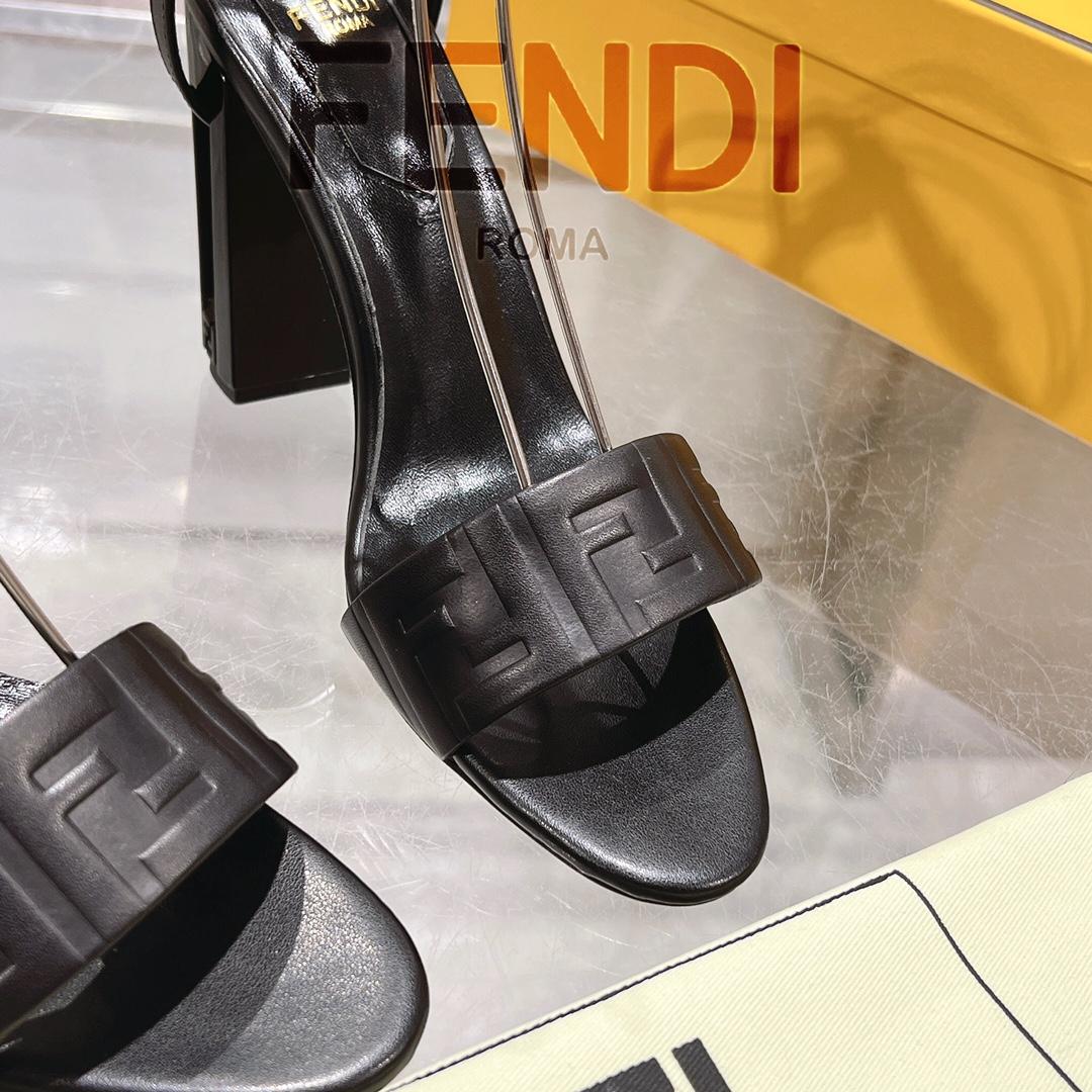 Fendi Delfina Black FF Nappa Leather High-heeled Sandals - DopestKickz