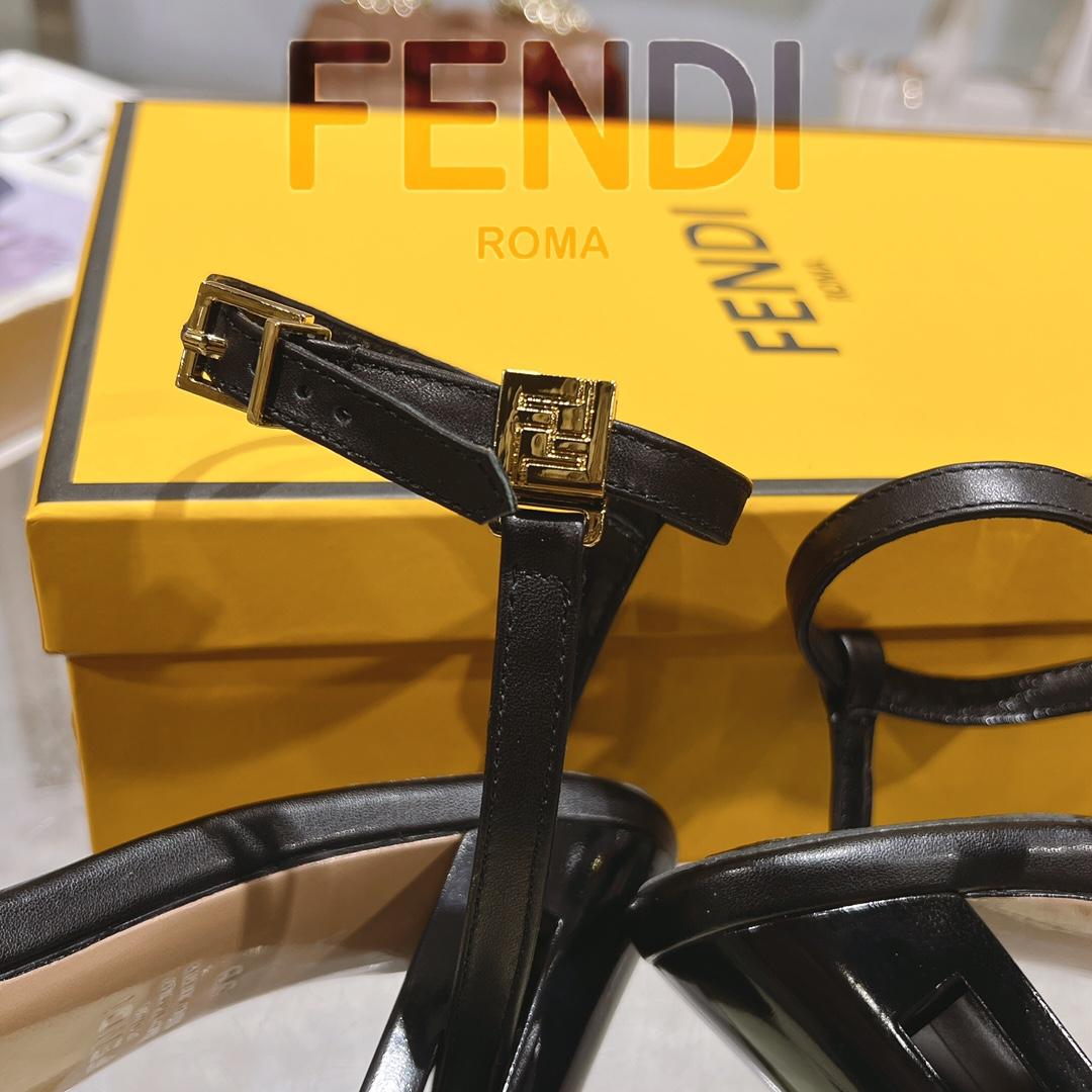 Fendi Delfina Black FF Nappa Leather High-heeled Sandals - DopestKickz