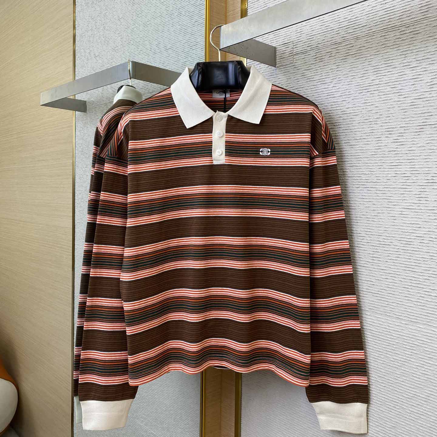 Celine Triomphe Cropped Polo Shirt In Striped Cotton - DopestKickz