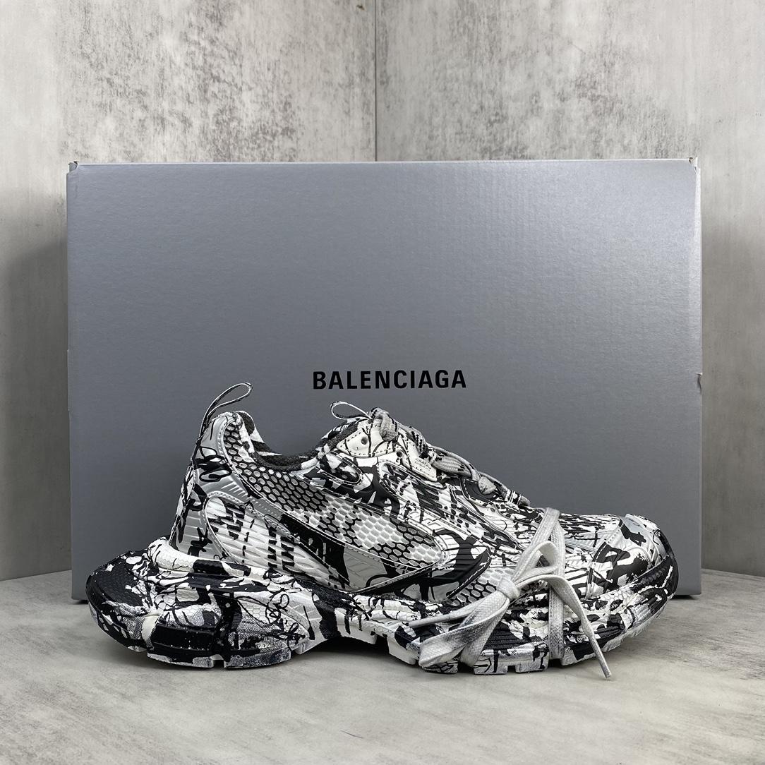 Balenciaga Track Graffiti Sneaker In White And Black Mesh And Nylon - DopestKickz