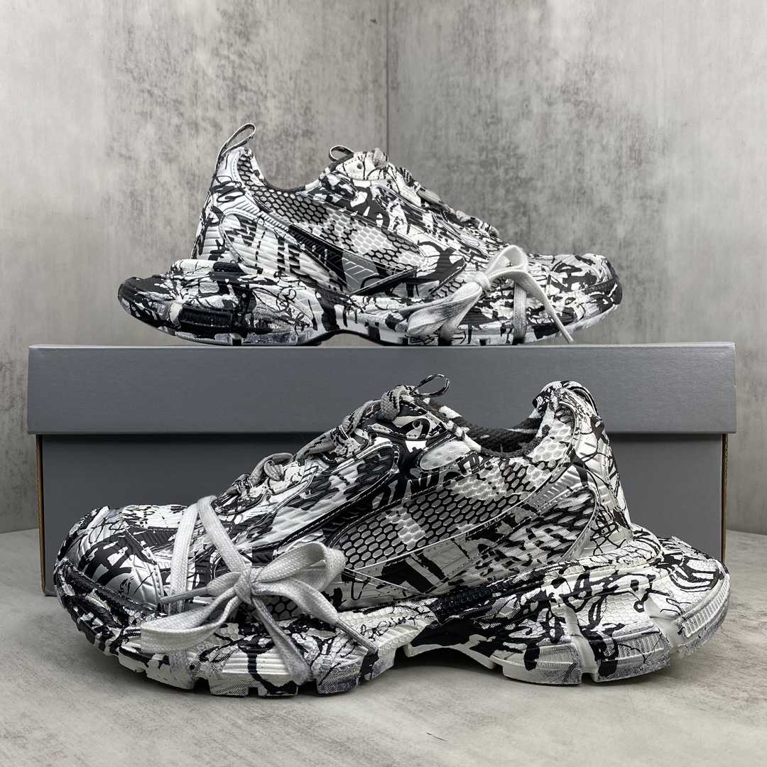 Balenciaga Track Graffiti Sneaker In White And Black Mesh And Nylon - DopestKickz