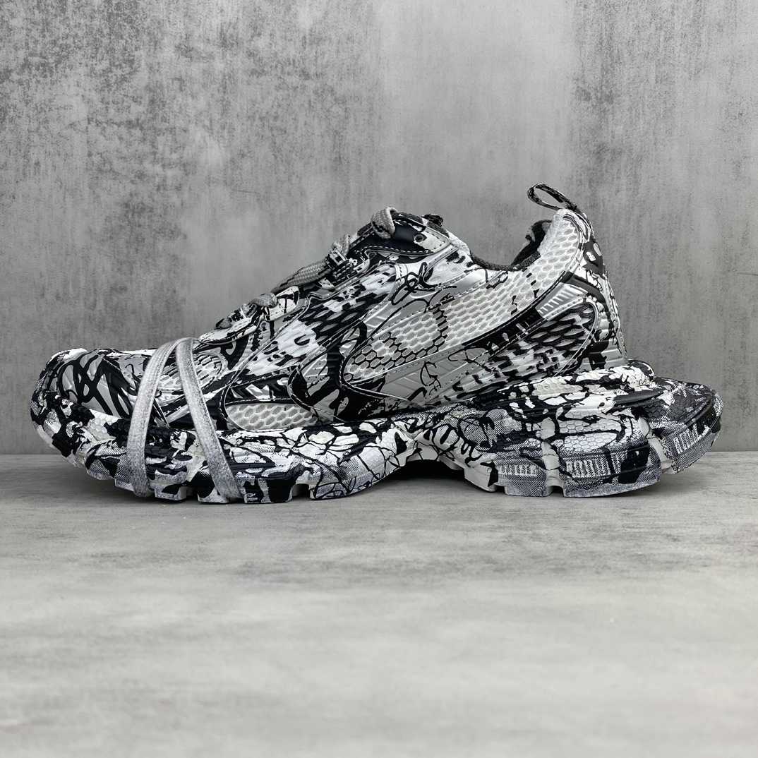 Balenciaga Track Graffiti Sneaker In White And Black Mesh And Nylon - DopestKickz