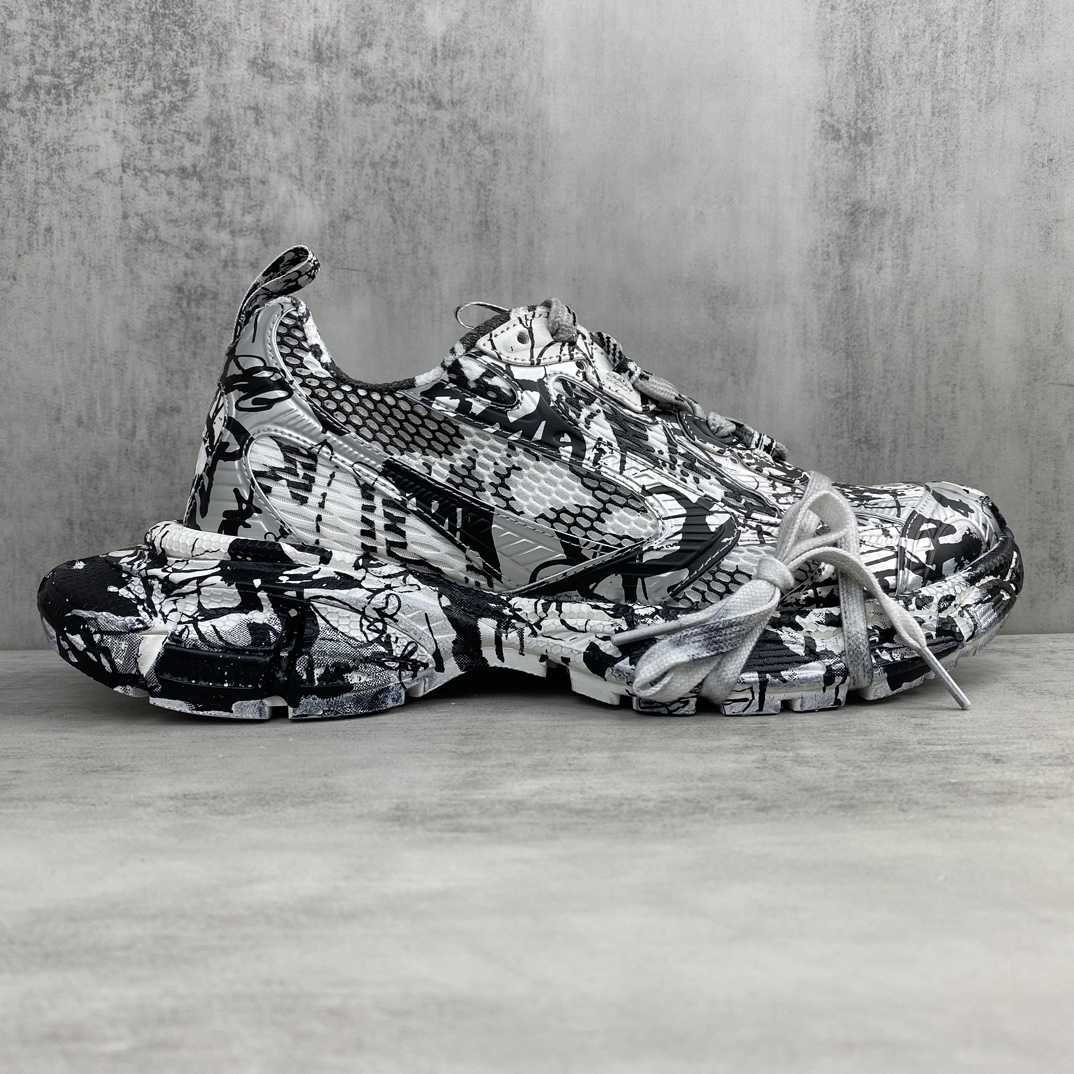 Balenciaga Track Graffiti Sneaker In White And Black Mesh And Nylon - DopestKickz