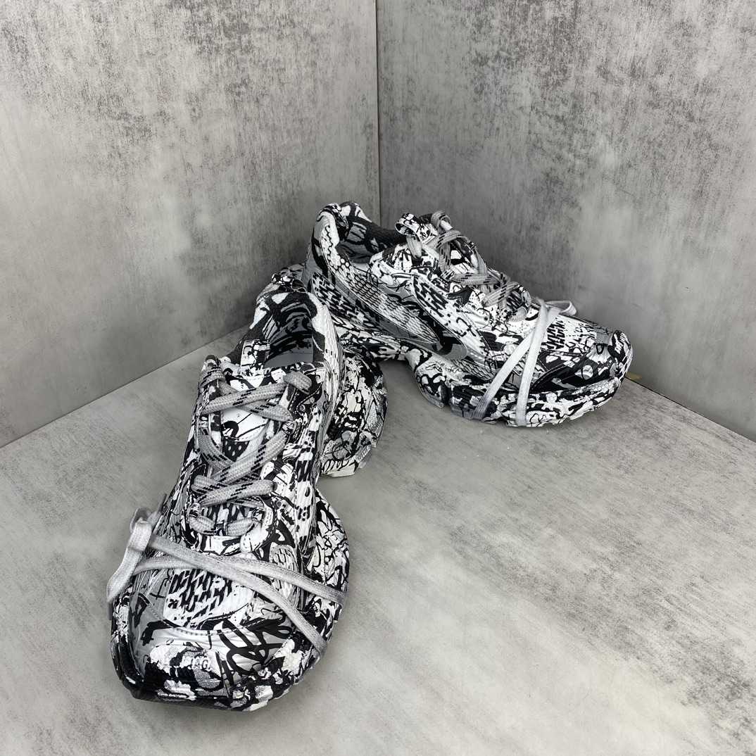 Balenciaga Track Graffiti Sneaker In White And Black Mesh And Nylon - DopestKickz