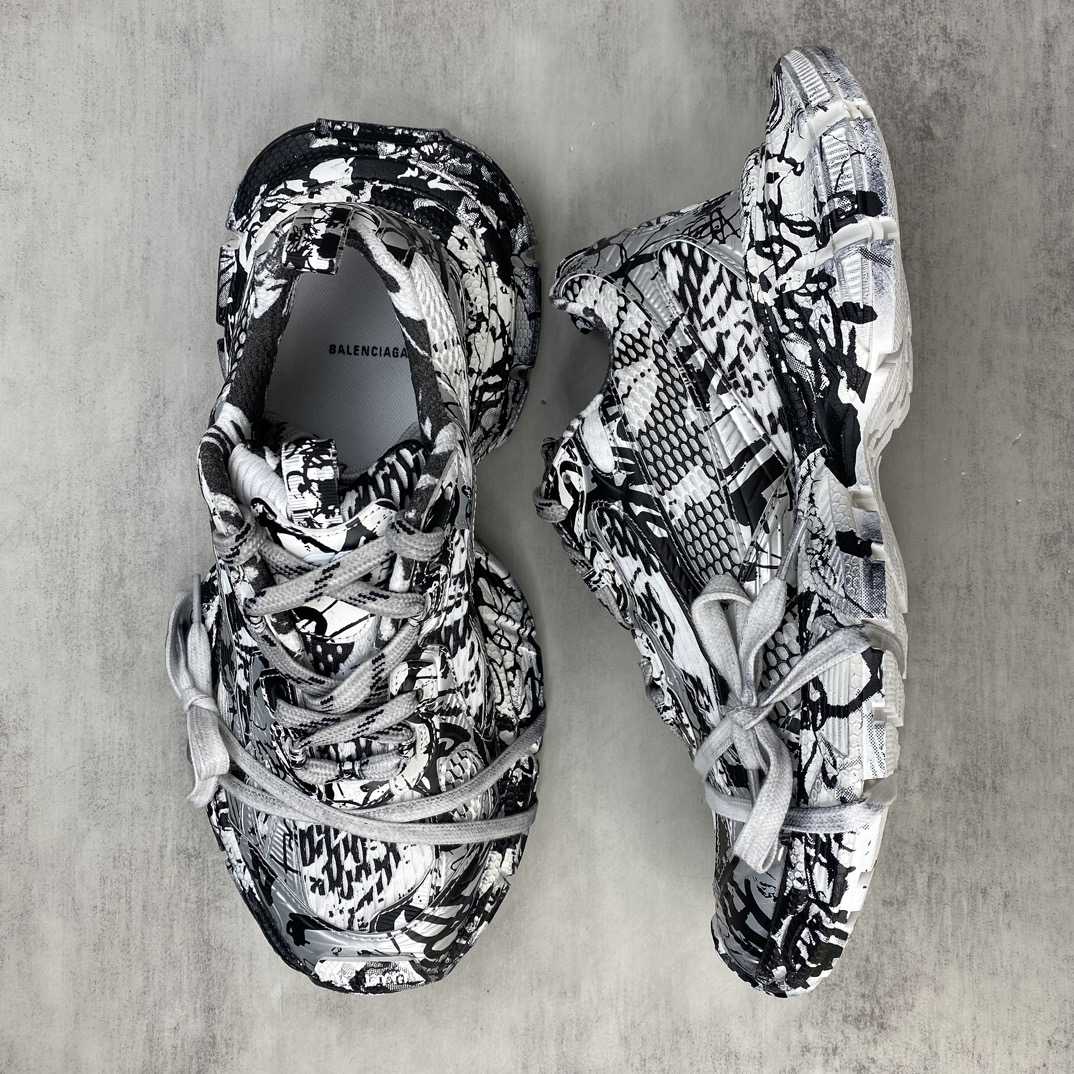 Balenciaga Track Graffiti Sneaker In White And Black Mesh And Nylon - DopestKickz