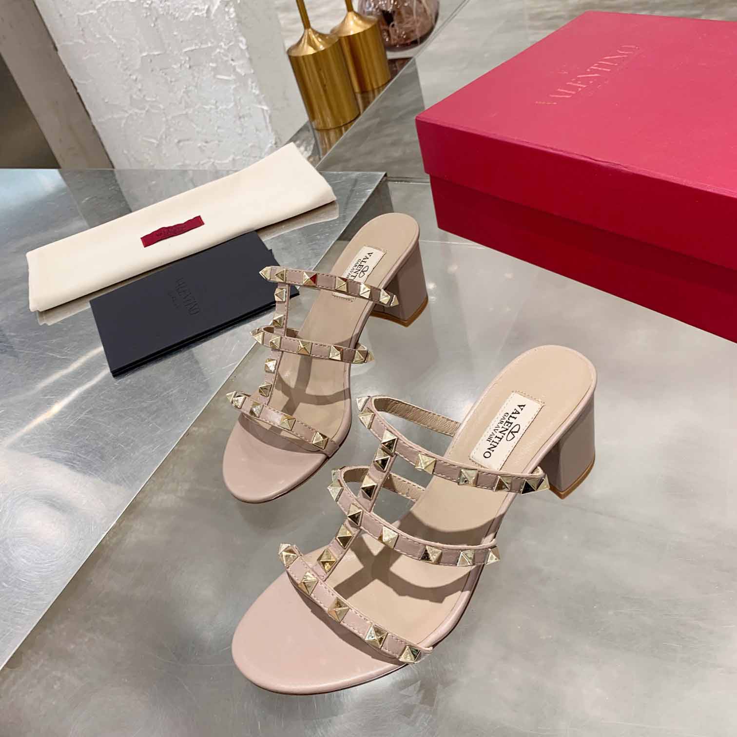 Valenti Rockstud Calfskin Leather Slide Sandal  - DopestKickz