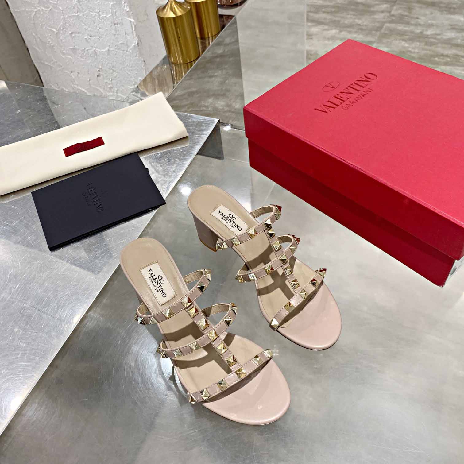 Valenti Rockstud Calfskin Leather Slide Sandal  - DopestKickz