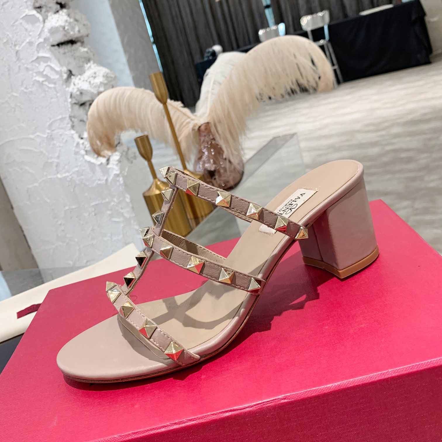 Valenti Rockstud Calfskin Leather Slide Sandal  - DopestKickz