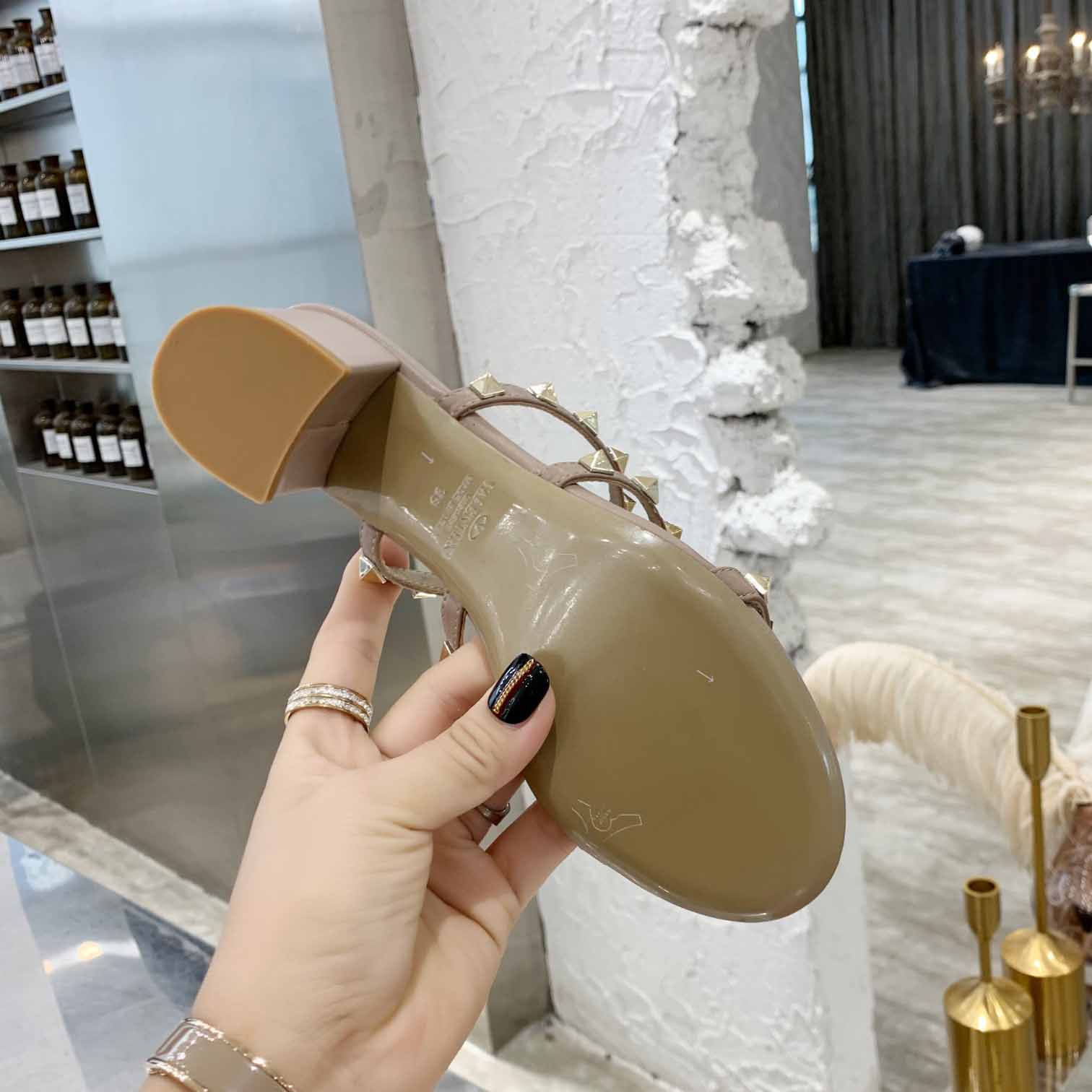 Valenti Rockstud Calfskin Leather Slide Sandal  - DopestKickz