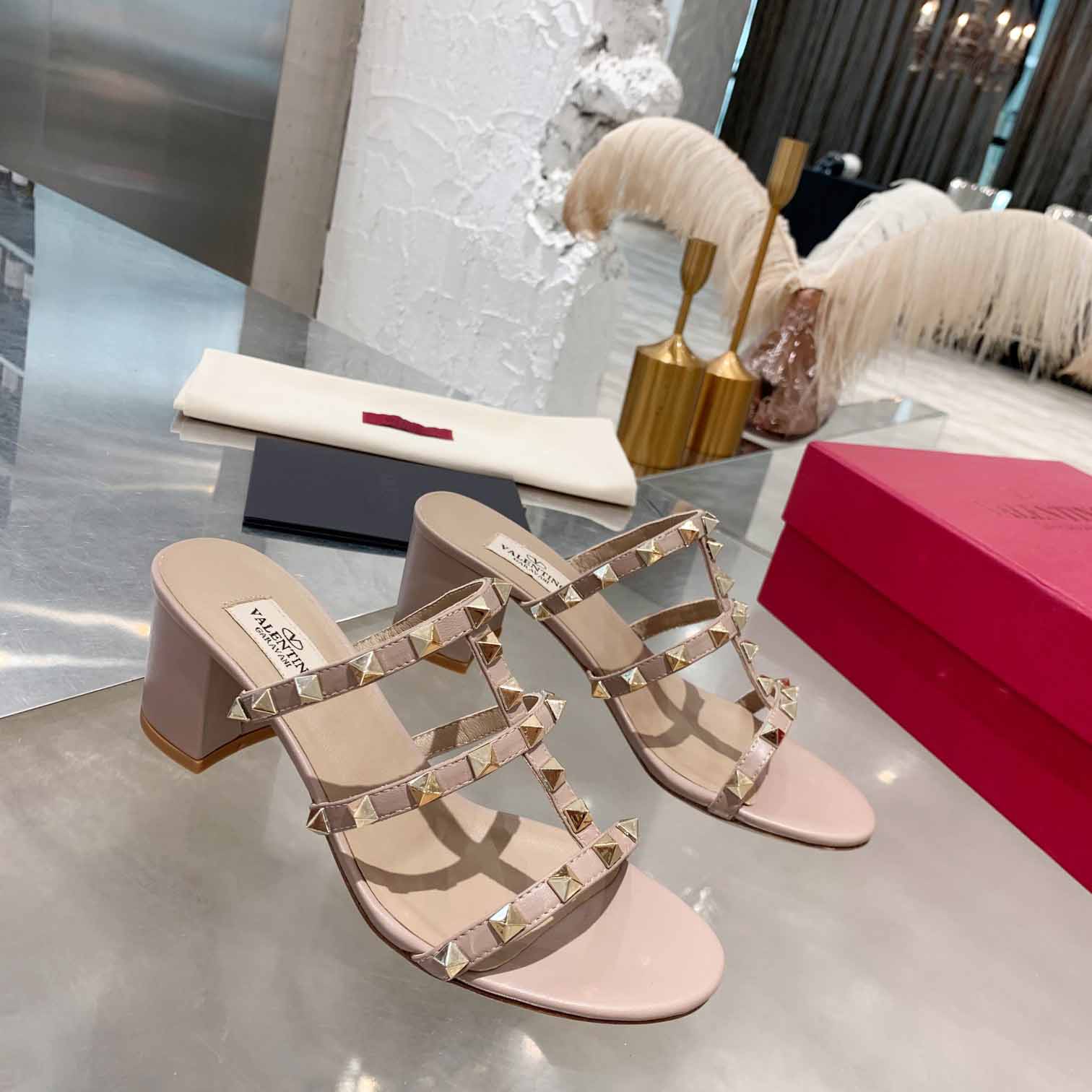 Valenti Rockstud Calfskin Leather Slide Sandal  - DopestKickz