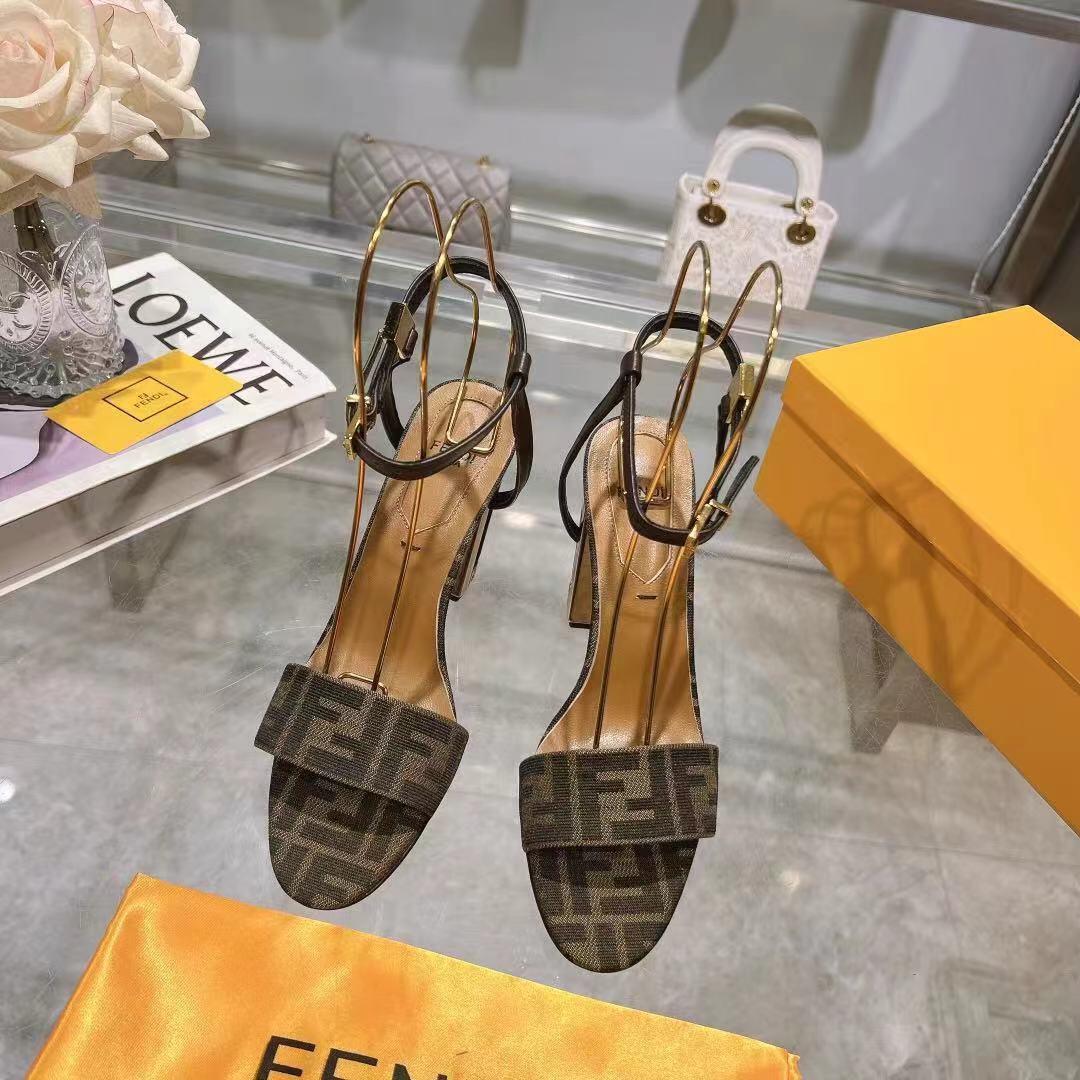 Fendi Delfina Brown Fabric High-heeled Sandals - DopestKickz