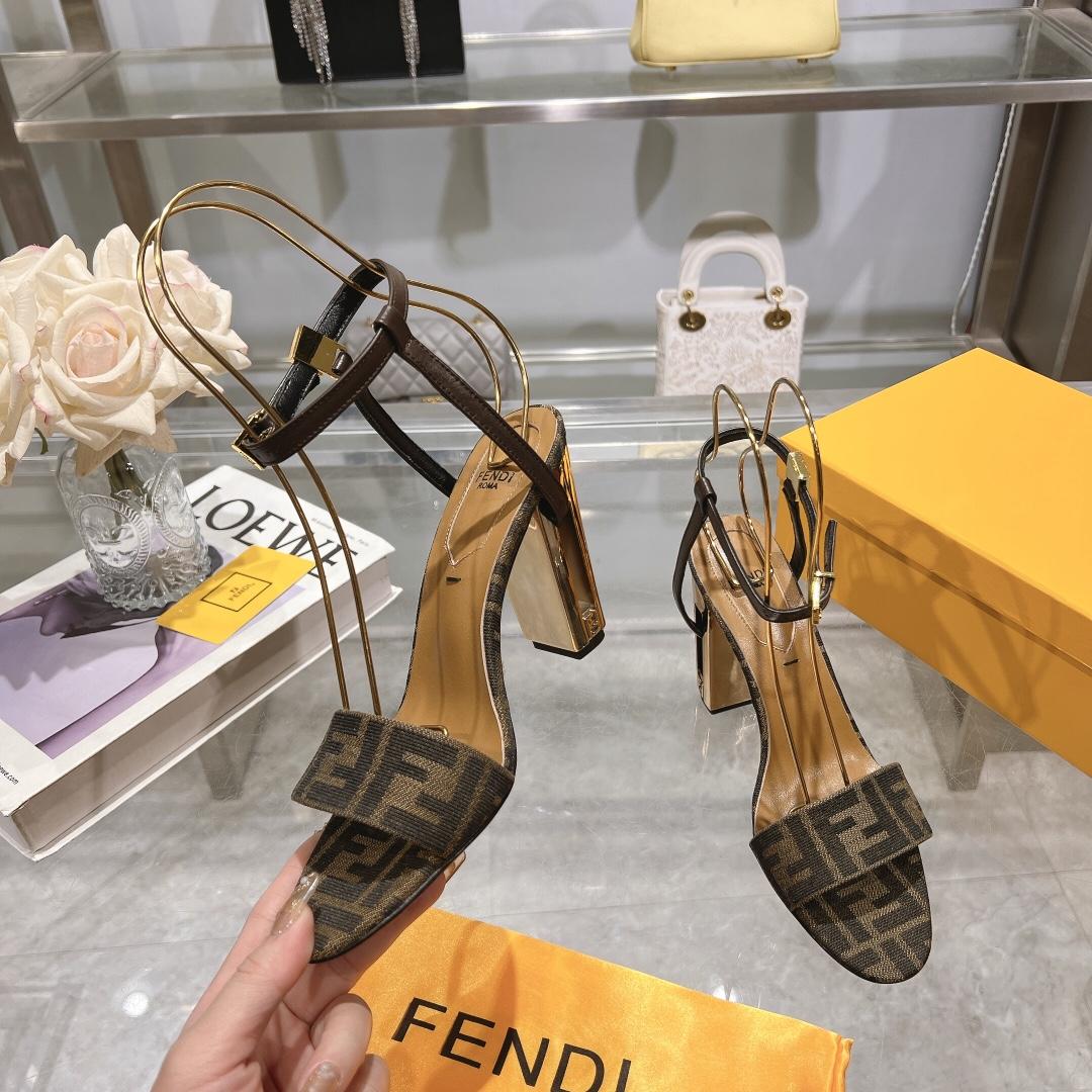 Fendi Delfina Brown Fabric High-heeled Sandals - DopestKickz