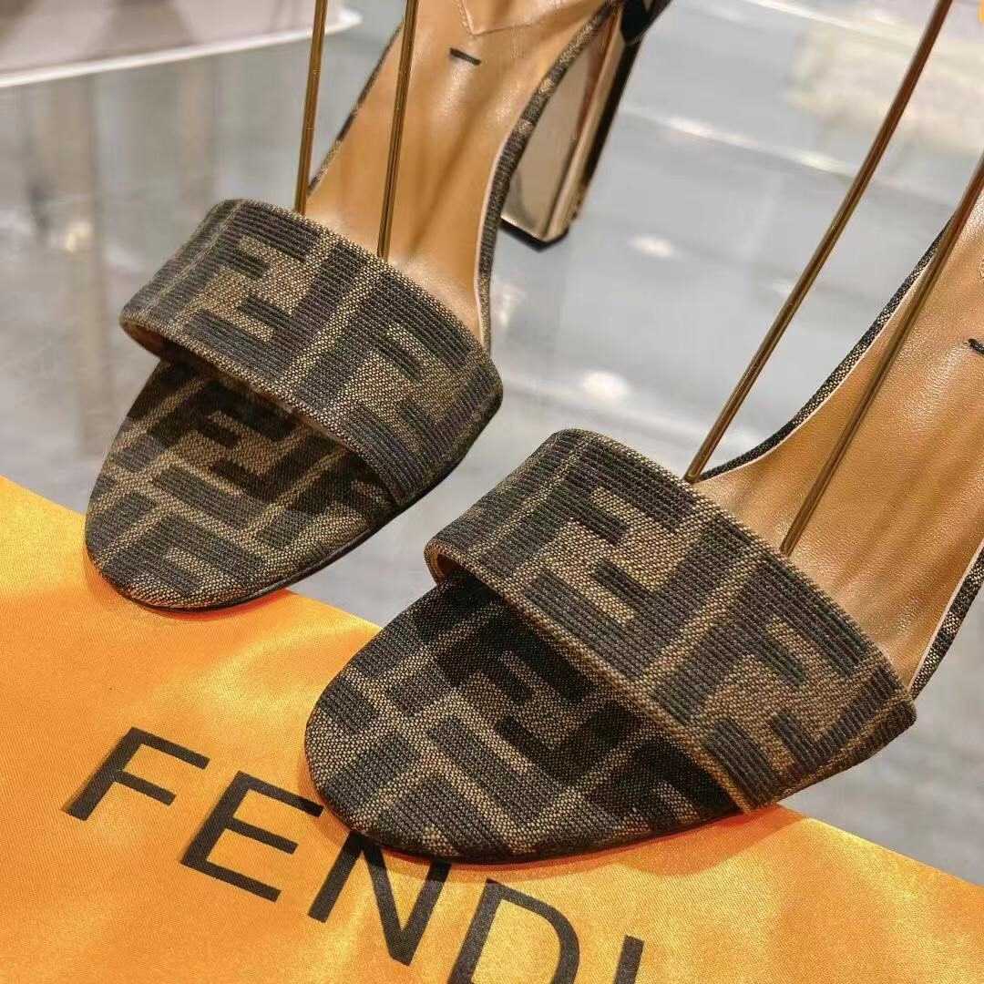 Fendi Delfina Brown Fabric High-heeled Sandals - DopestKickz