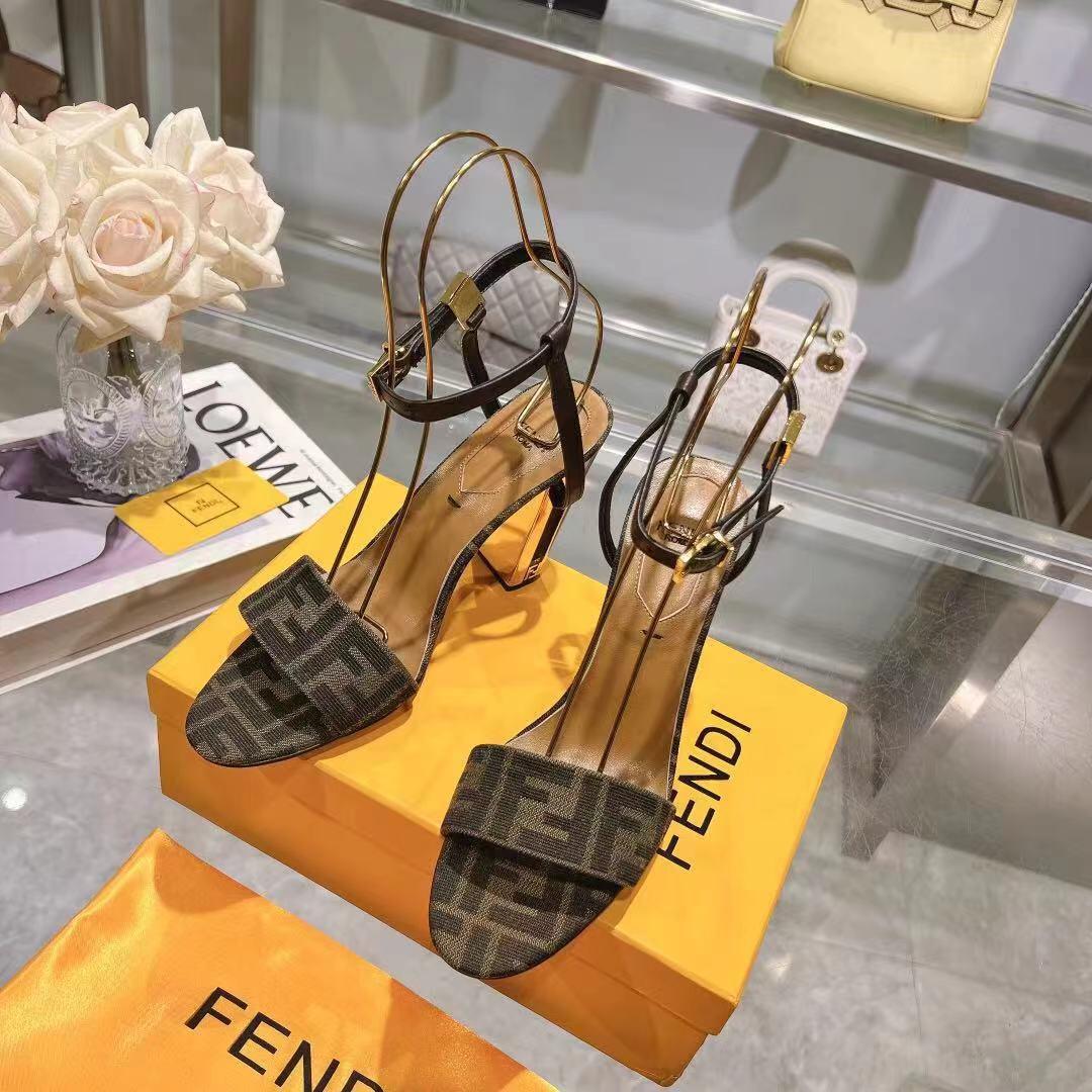 Fendi Delfina Brown Fabric High-heeled Sandals - DopestKickz