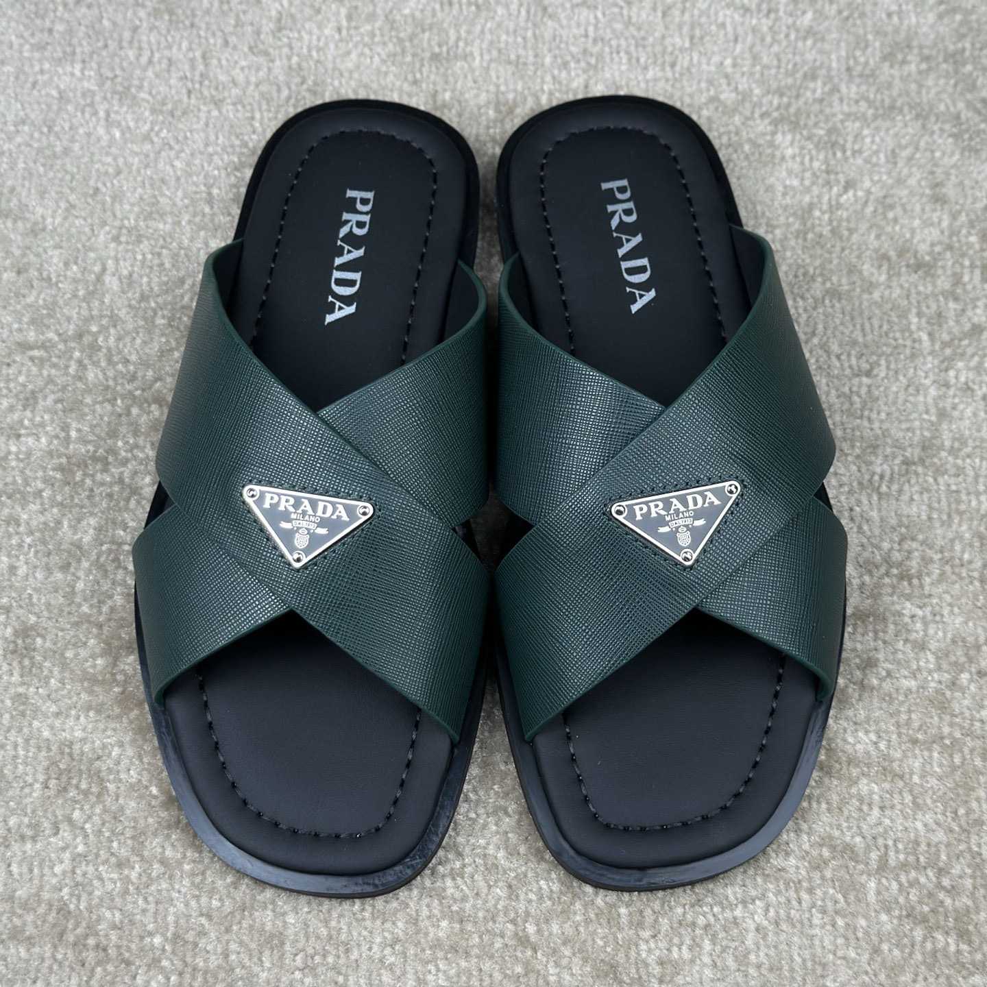 Prada Crisscross Leather Slides - DopestKickz