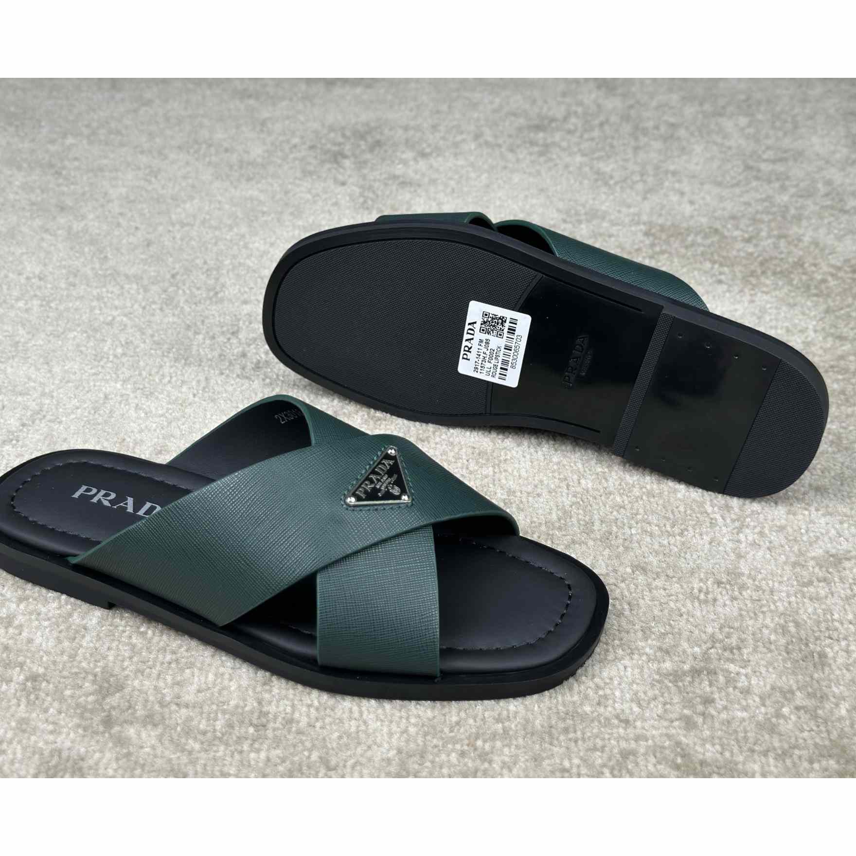 Prada Crisscross Leather Slides - DopestKickz