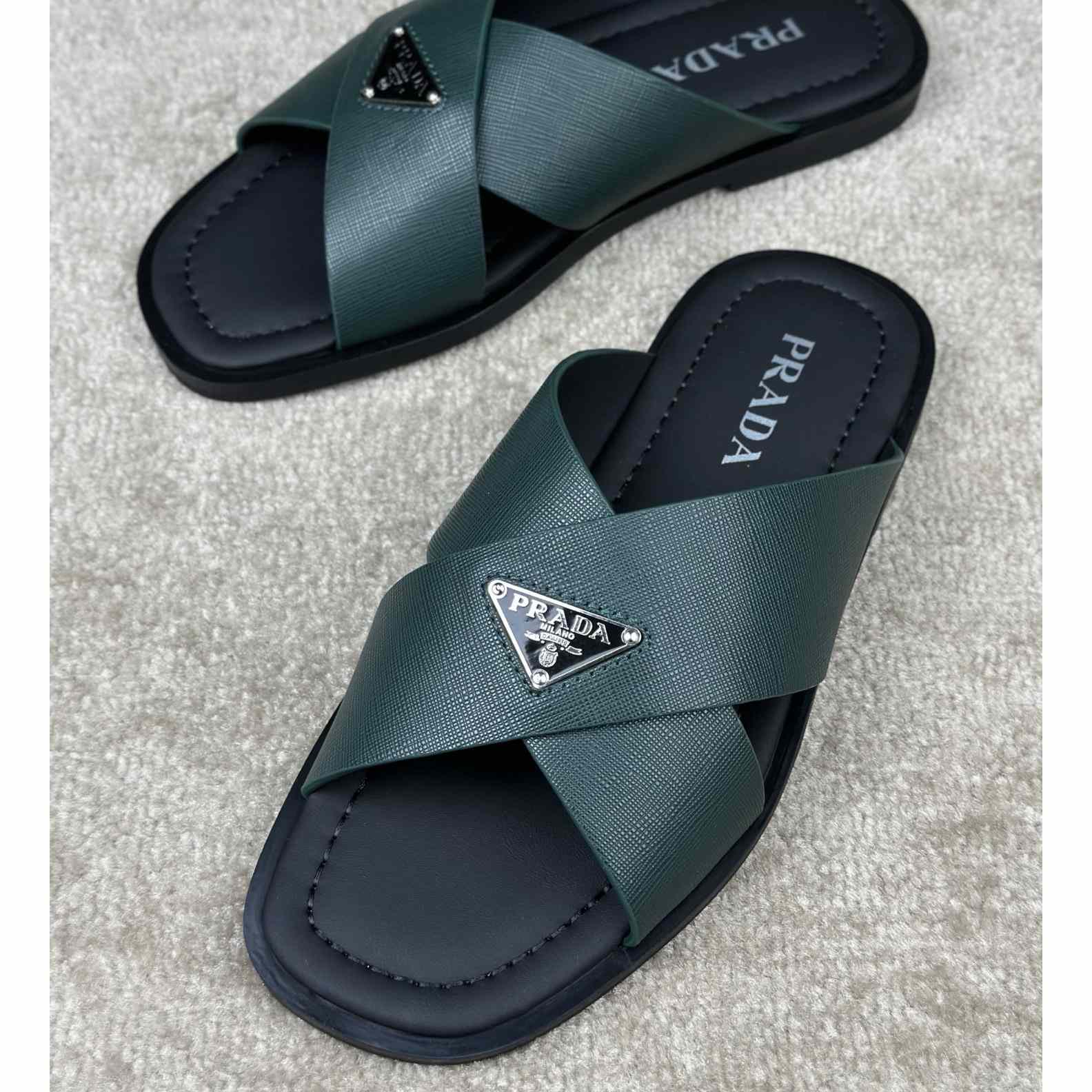 Prada Crisscross Leather Slides - DopestKickz