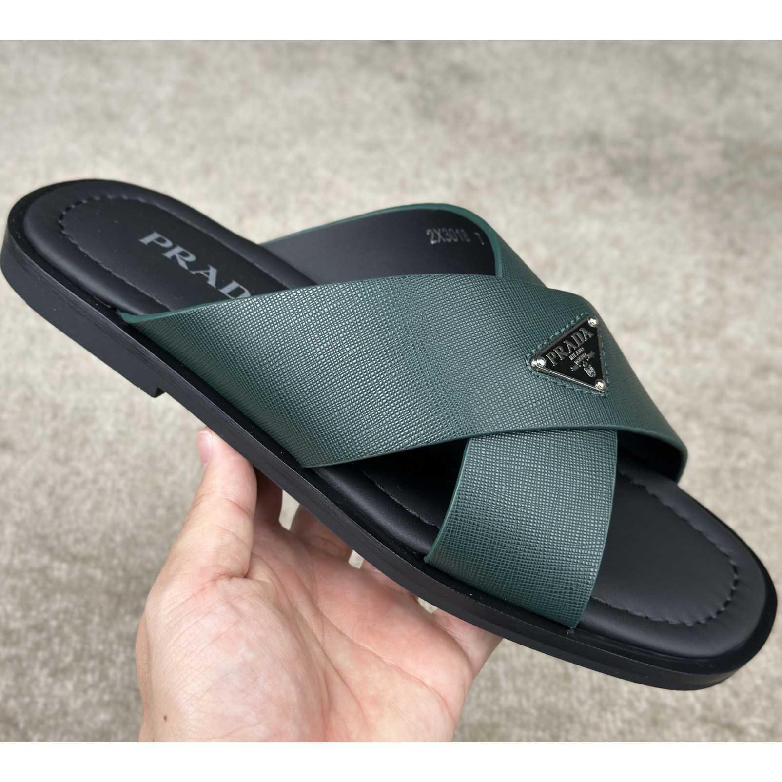 Prada Crisscross Leather Slides - DopestKickz