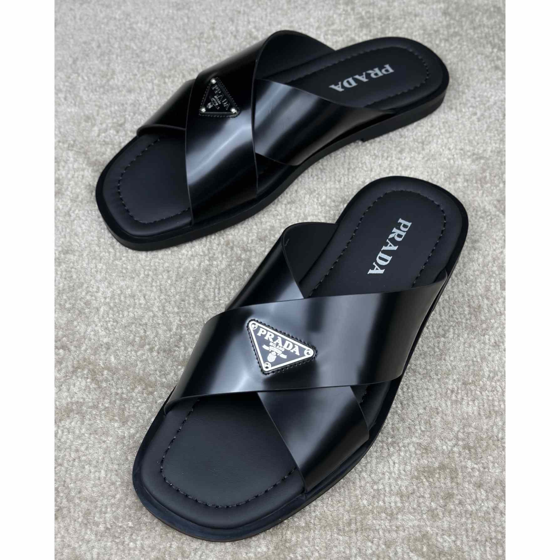 Prada Crisscross Leather Slides - DopestKickz