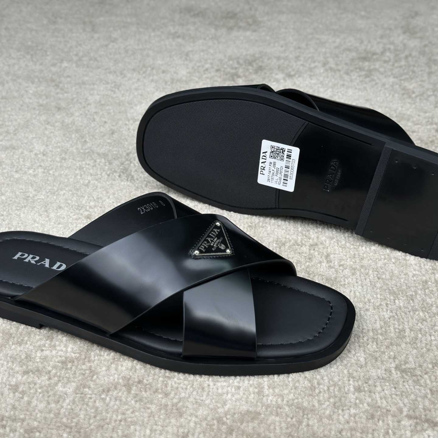 Prada Crisscross Leather Slides - DopestKickz