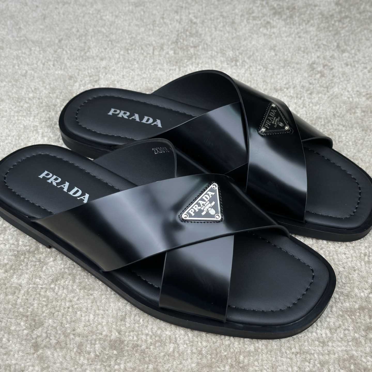 Prada Crisscross Leather Slides - DopestKickz