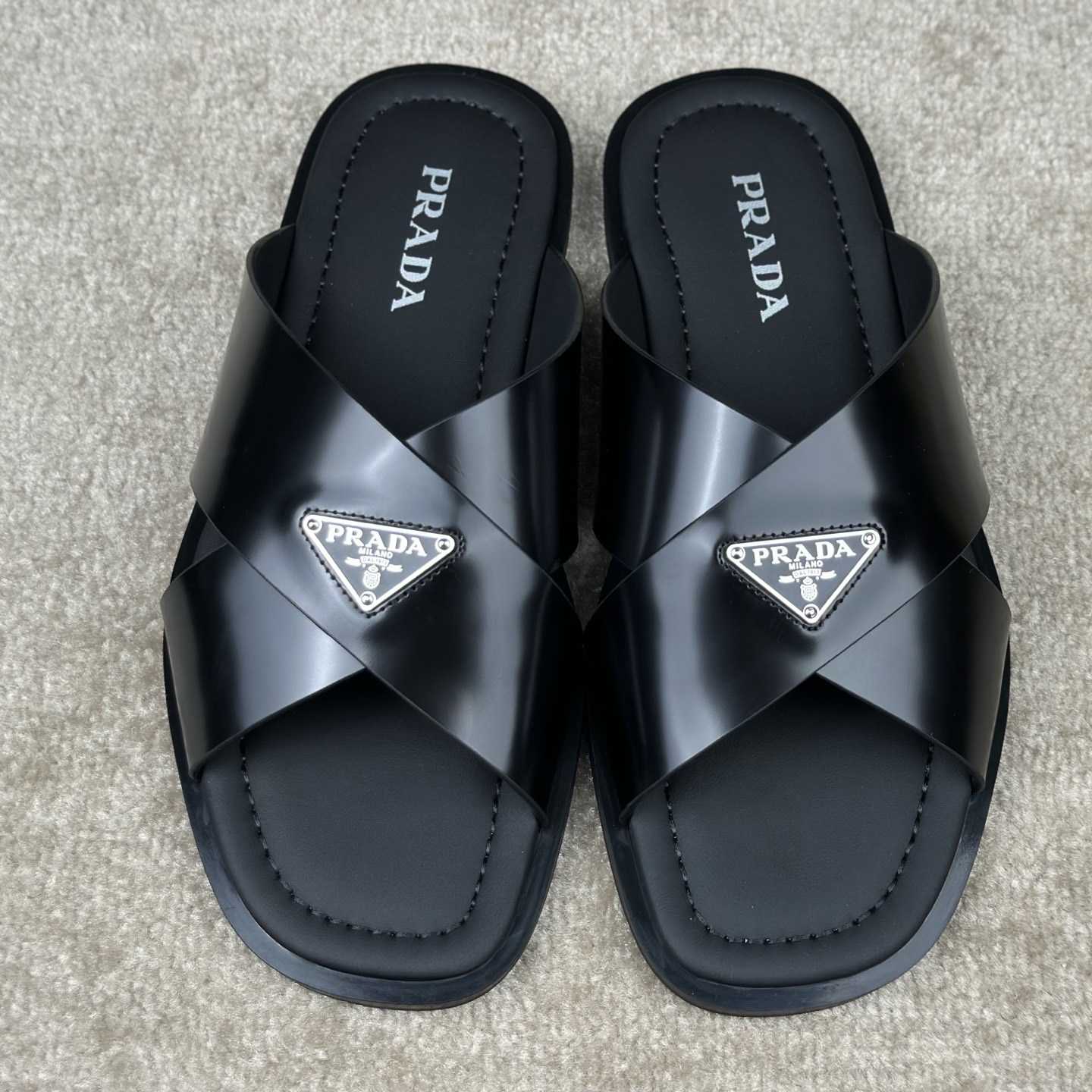 Prada Crisscross Leather Slides - DopestKickz