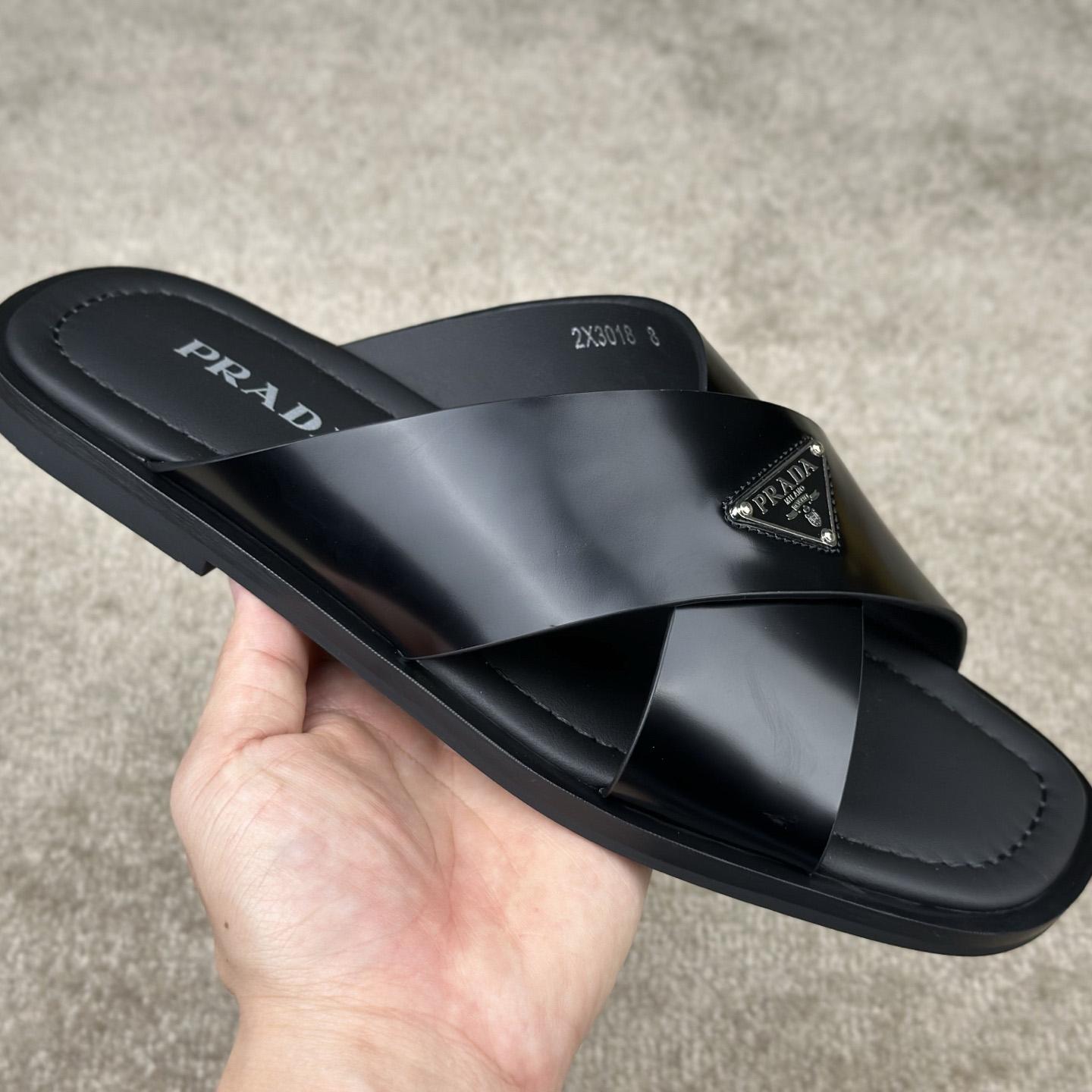 Prada Crisscross Leather Slides - DopestKickz