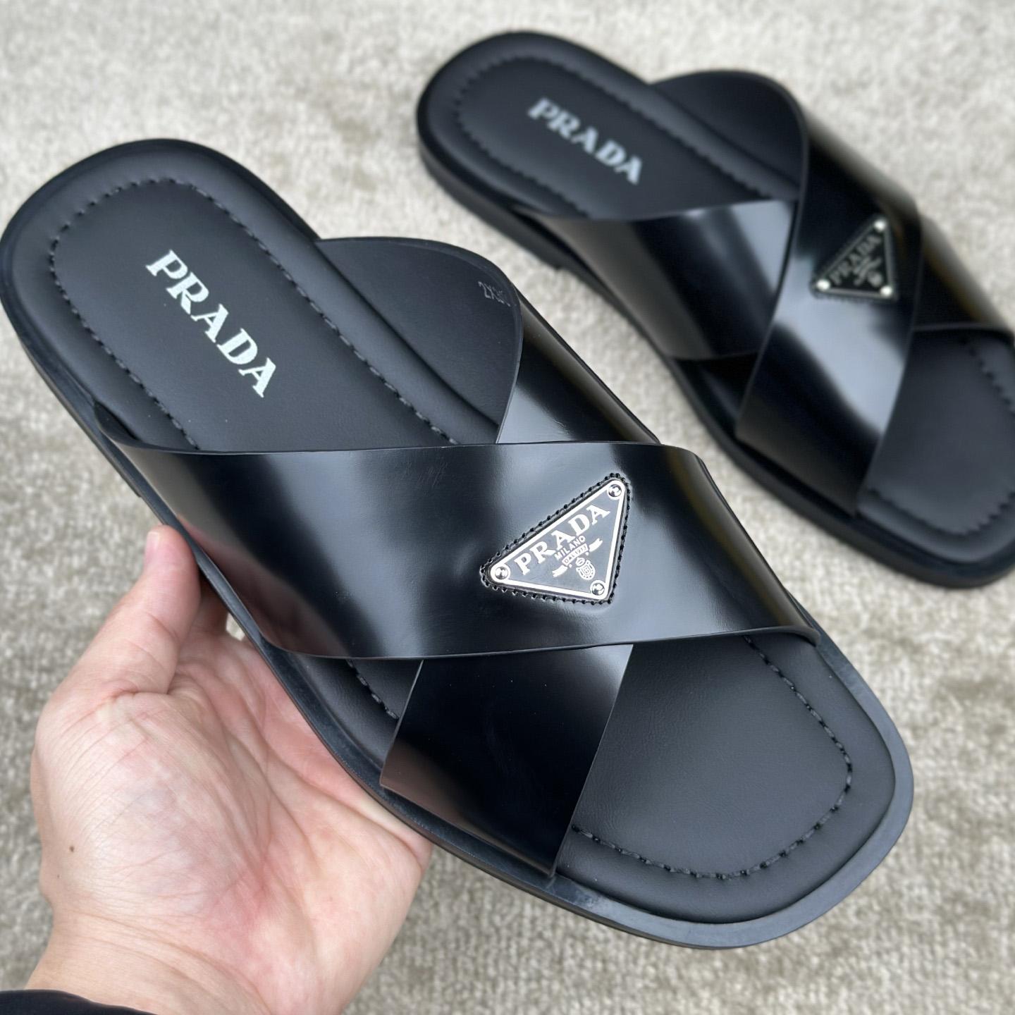 Prada Crisscross Leather Slides - DopestKickz