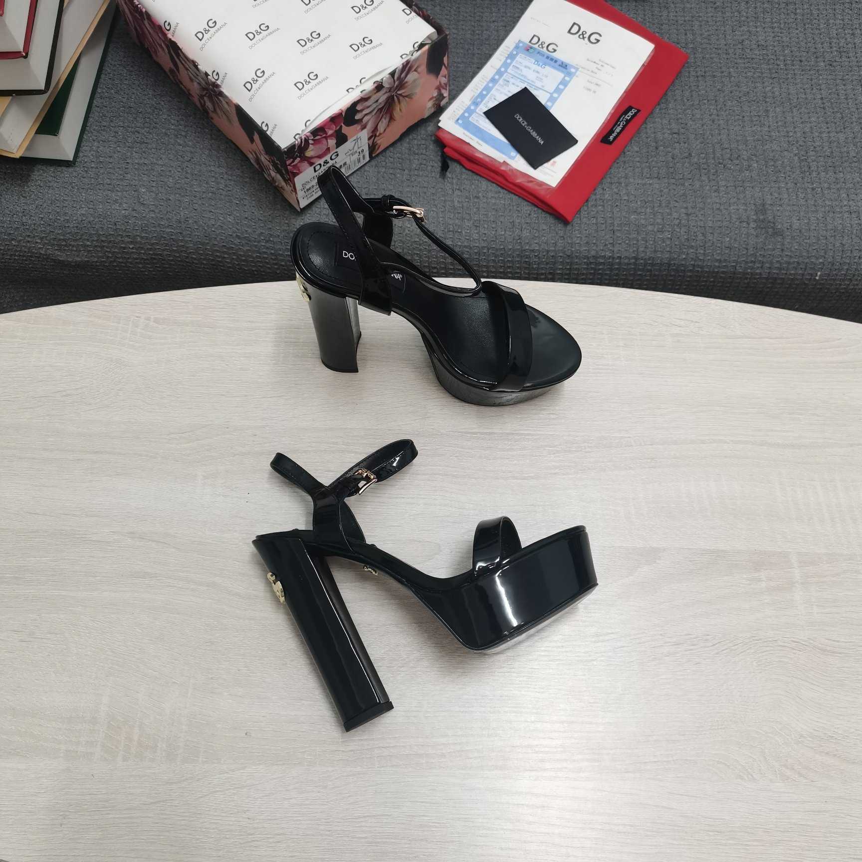 Dolce & Gabbana Polished Calfskin Platform Sandals - DopestKickz