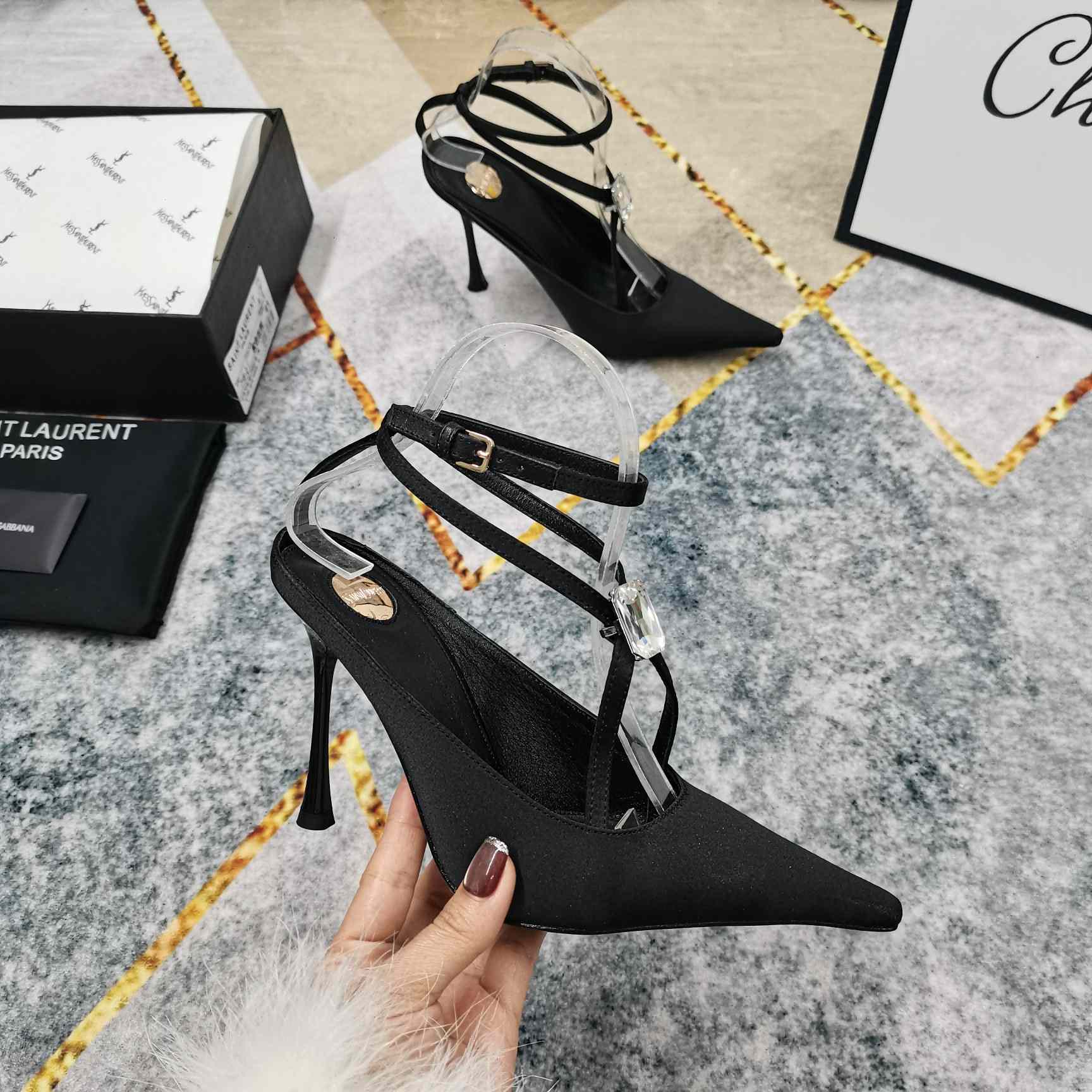 Saint Laurent Harlow Pumps In Satin Crepe And Crystals - DopestKickz