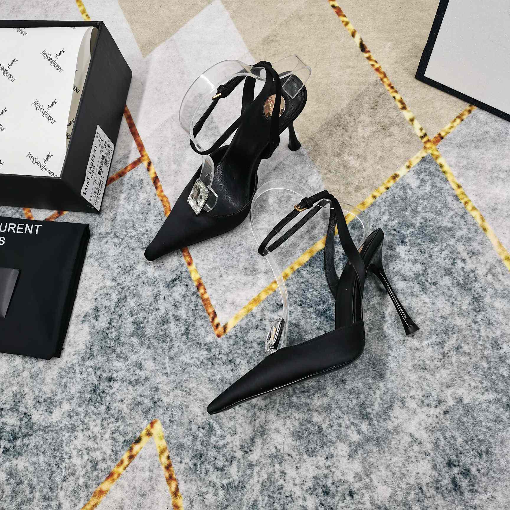 Saint Laurent Harlow Pumps In Satin Crepe And Crystals - DopestKickz