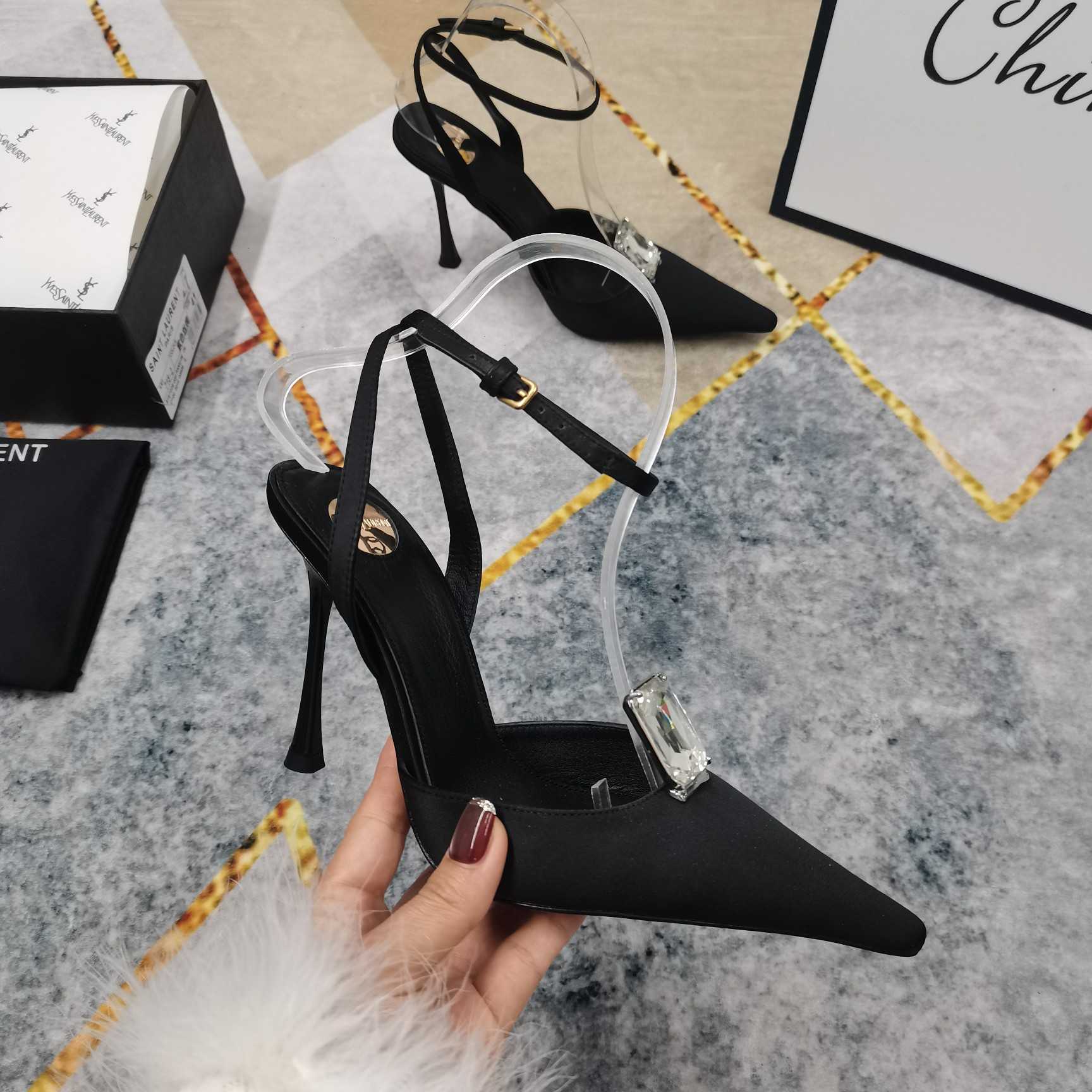 Saint Laurent Harlow Pumps In Satin Crepe And Crystals - DopestKickz