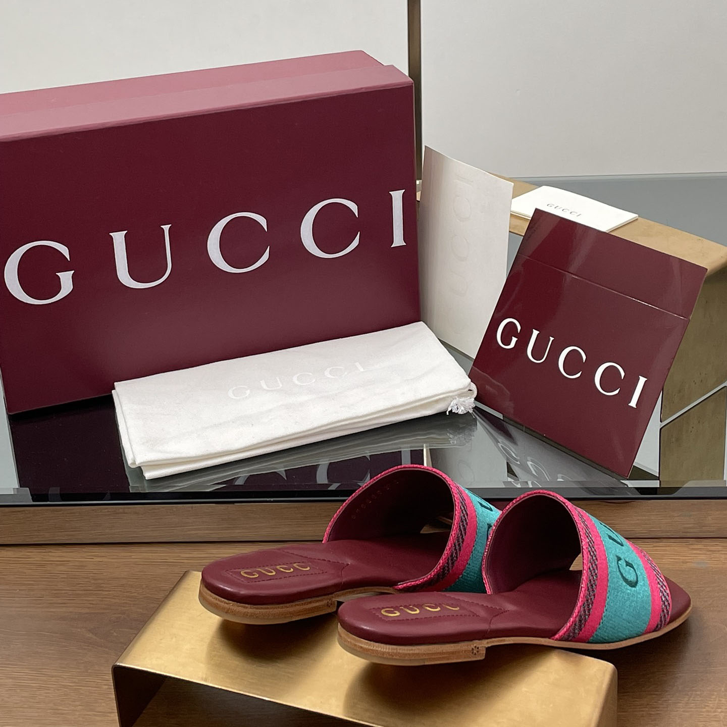 Gucci Women's Slide Sandal With Web - DopestKickz