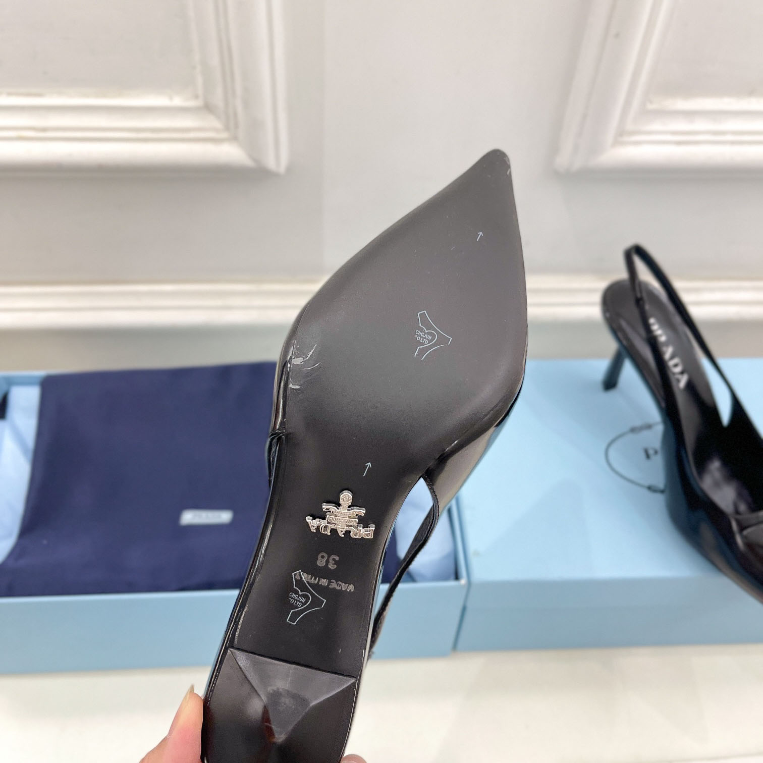 Prada Black Brushed Leather Slingback Pumps  75mm - DopestKickz