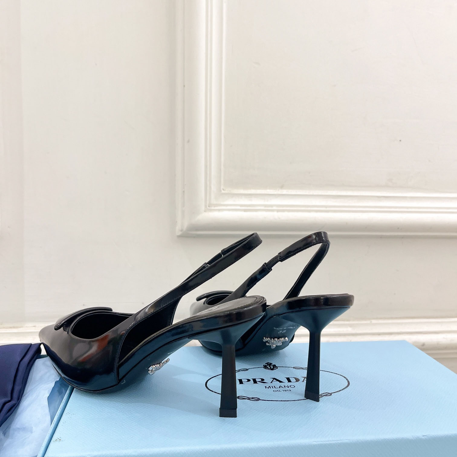 Prada Black Brushed Leather Slingback Pumps  75mm - DopestKickz