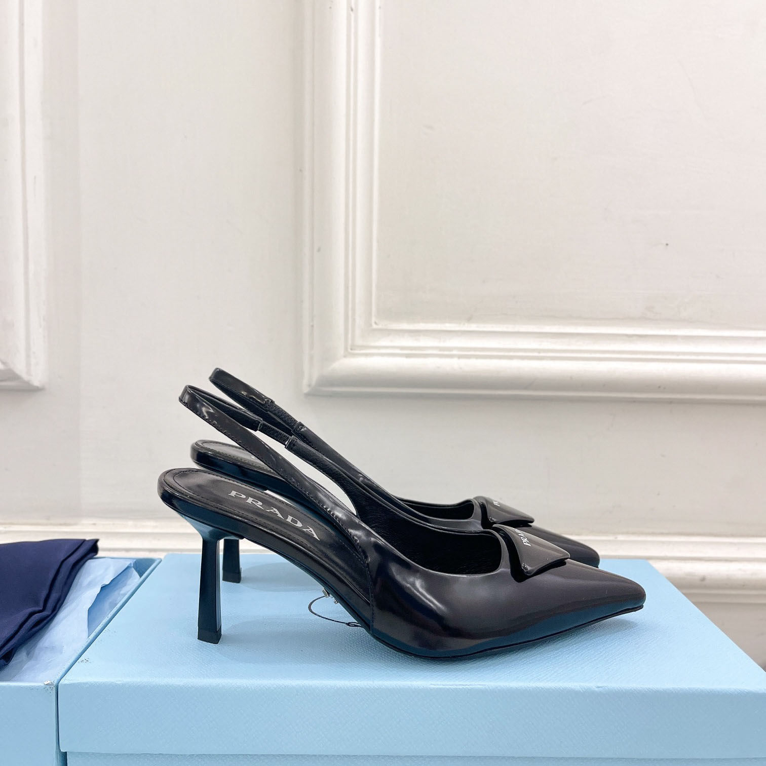 Prada Black Brushed Leather Slingback Pumps  75mm - DopestKickz