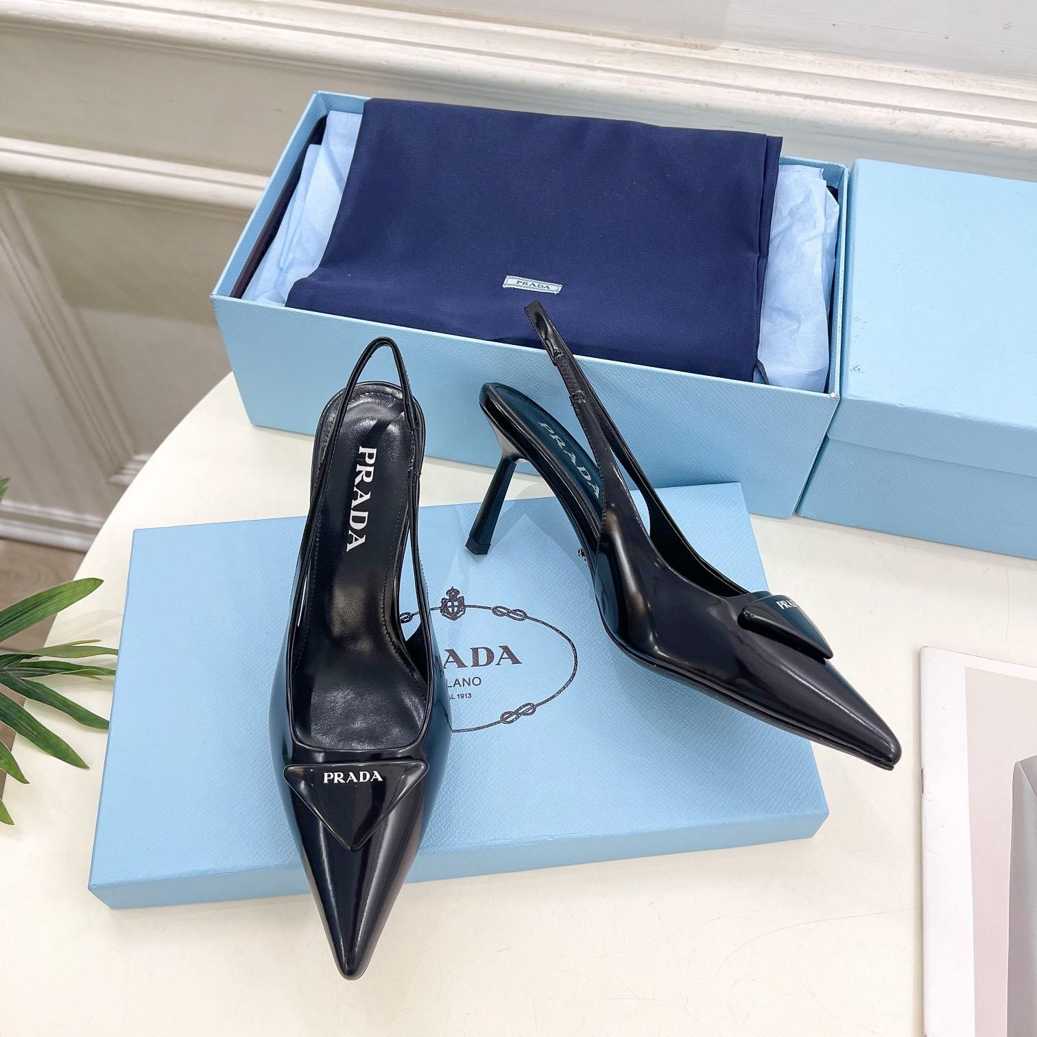 Prada Black Brushed Leather Slingback Pumps  75mm - DopestKickz