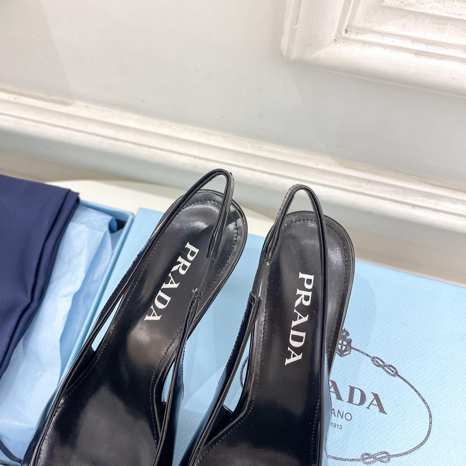 Prada Black Brushed Leather Slingback Pumps  75mm - DopestKickz