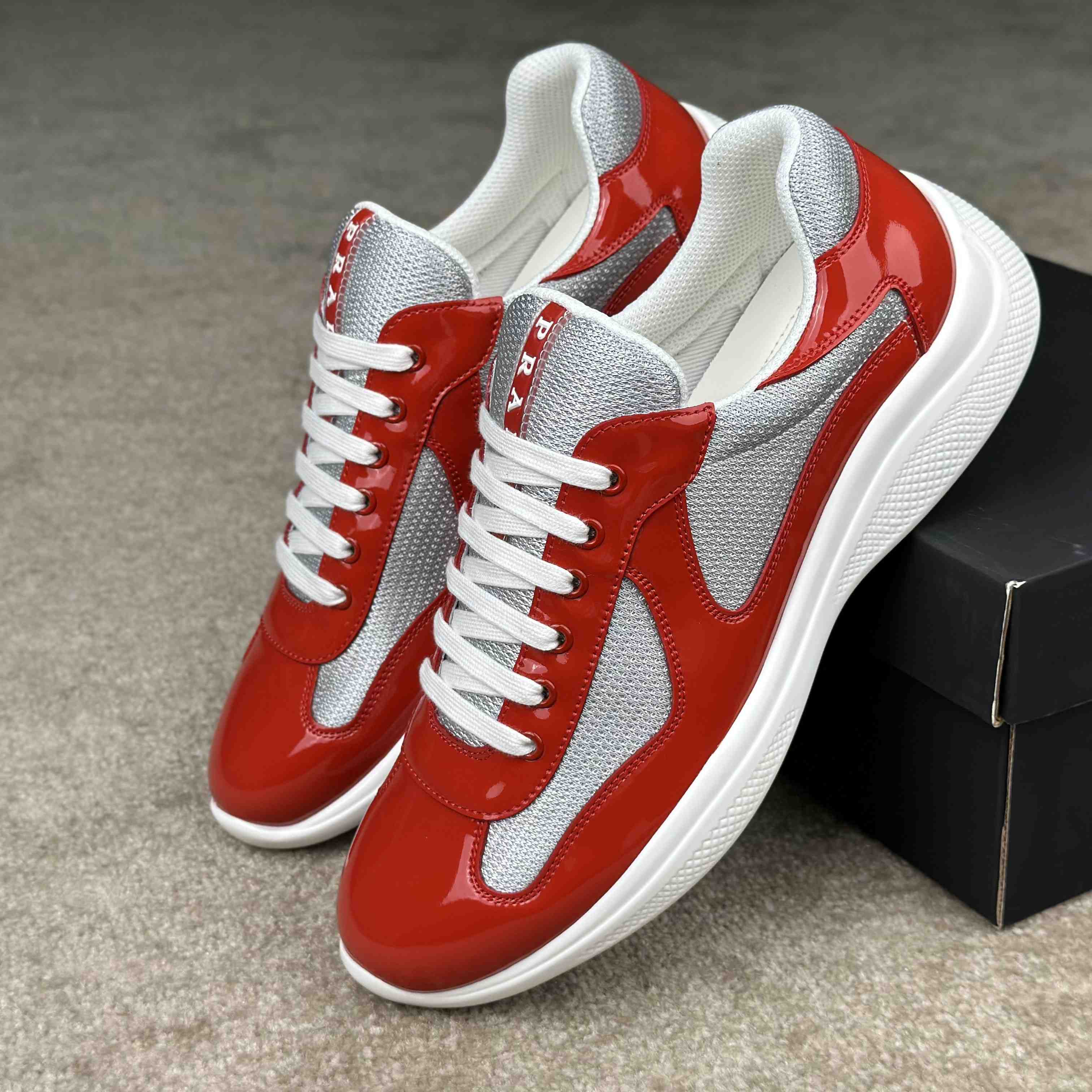 Prada Patent Leather And Technical Fabric Prada America's Cup Sneakers - DopestKickz