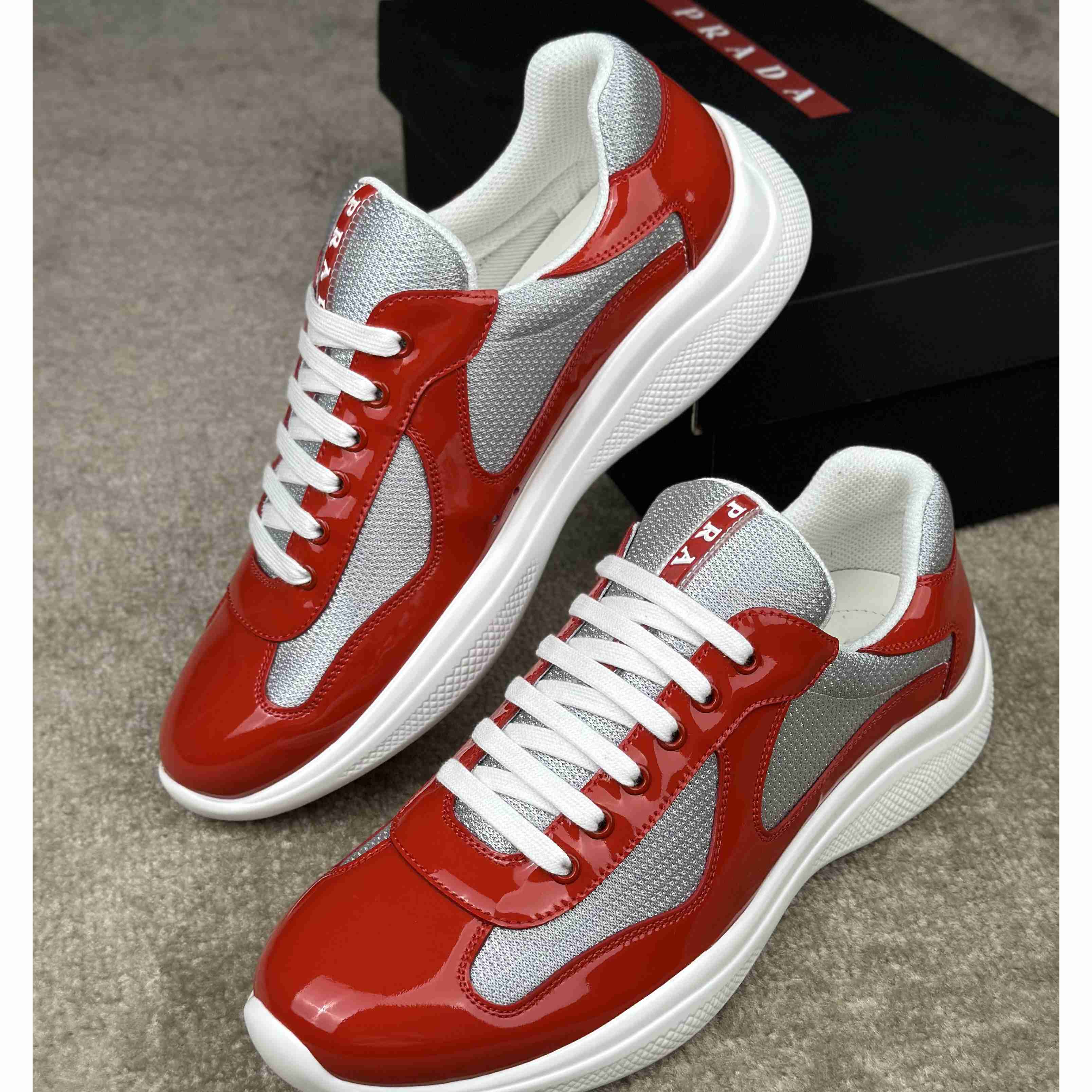 Prada Patent Leather And Technical Fabric Prada America's Cup Sneakers - DopestKickz