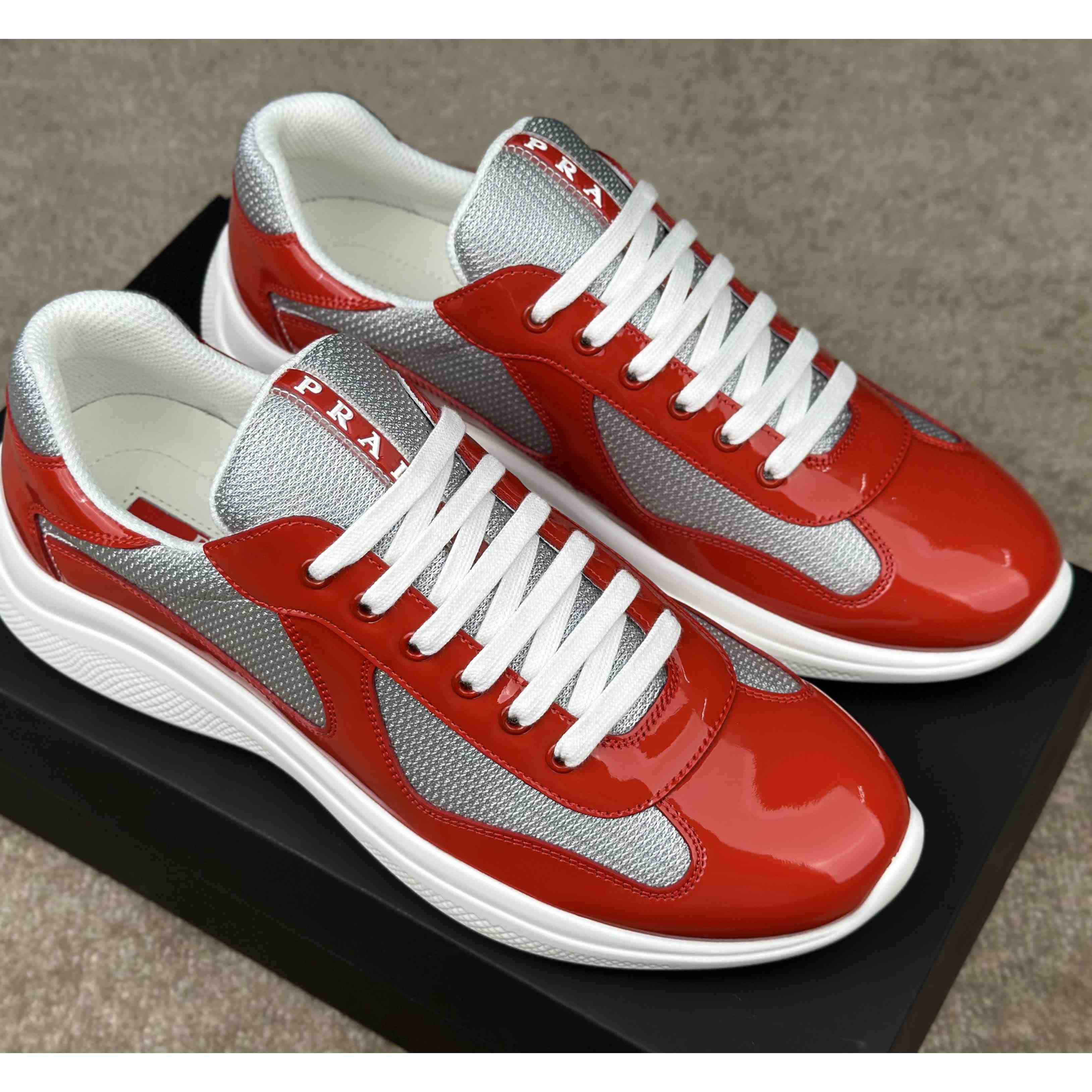 Prada Patent Leather And Technical Fabric Prada America's Cup Sneakers - DopestKickz