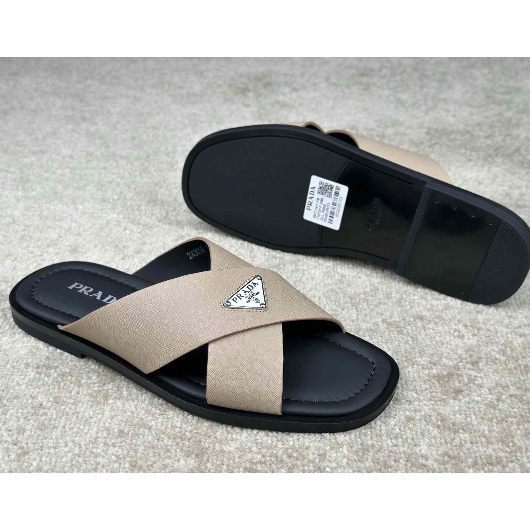 Prada Crisscross Leather Slides - DopestKickz