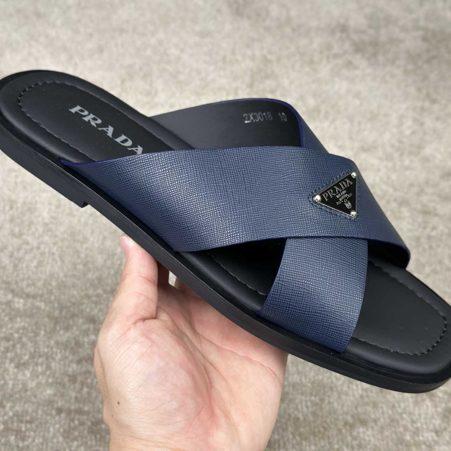 Prada Crisscross Leather Slides - DopestKickz