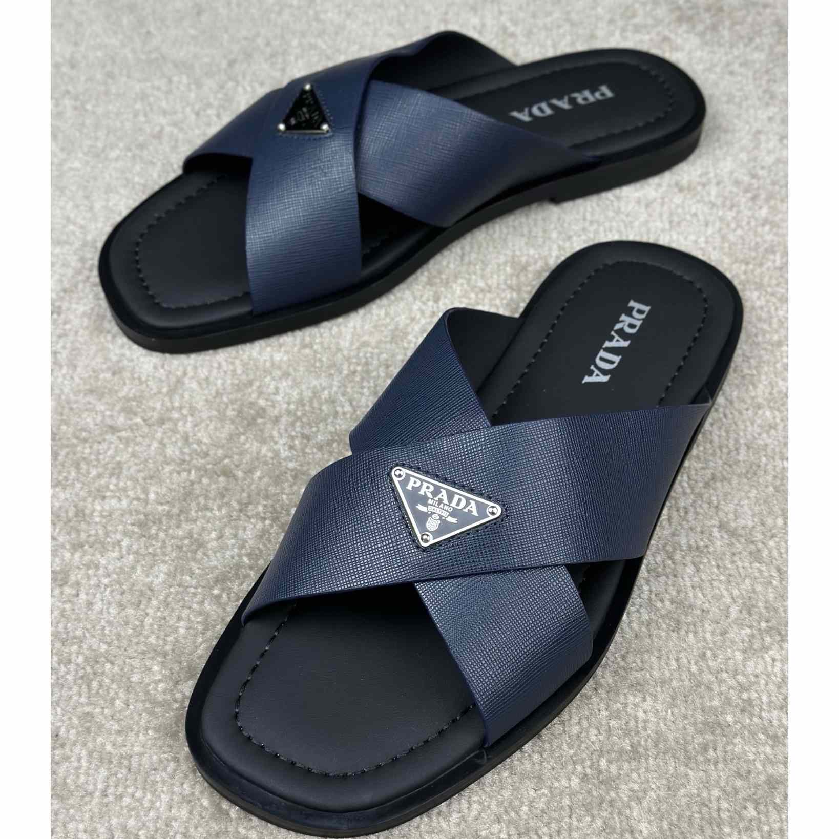 Prada Crisscross Leather Slides - DopestKickz